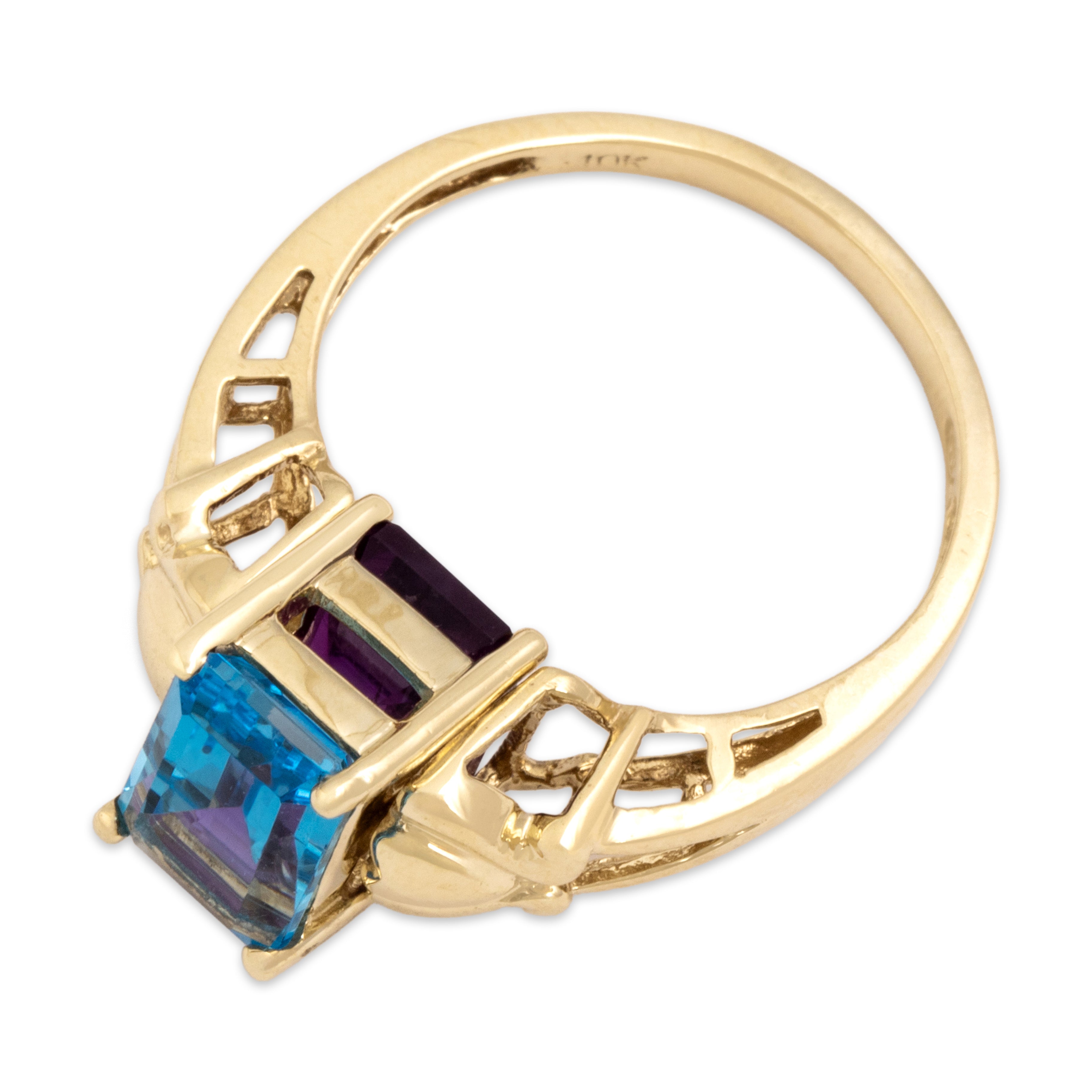 Vintage 10k Yellow Gold 1.73ct Blue Topaz 1.29ct Amethyst Playful Vibrant Flipping Ring - Overall view