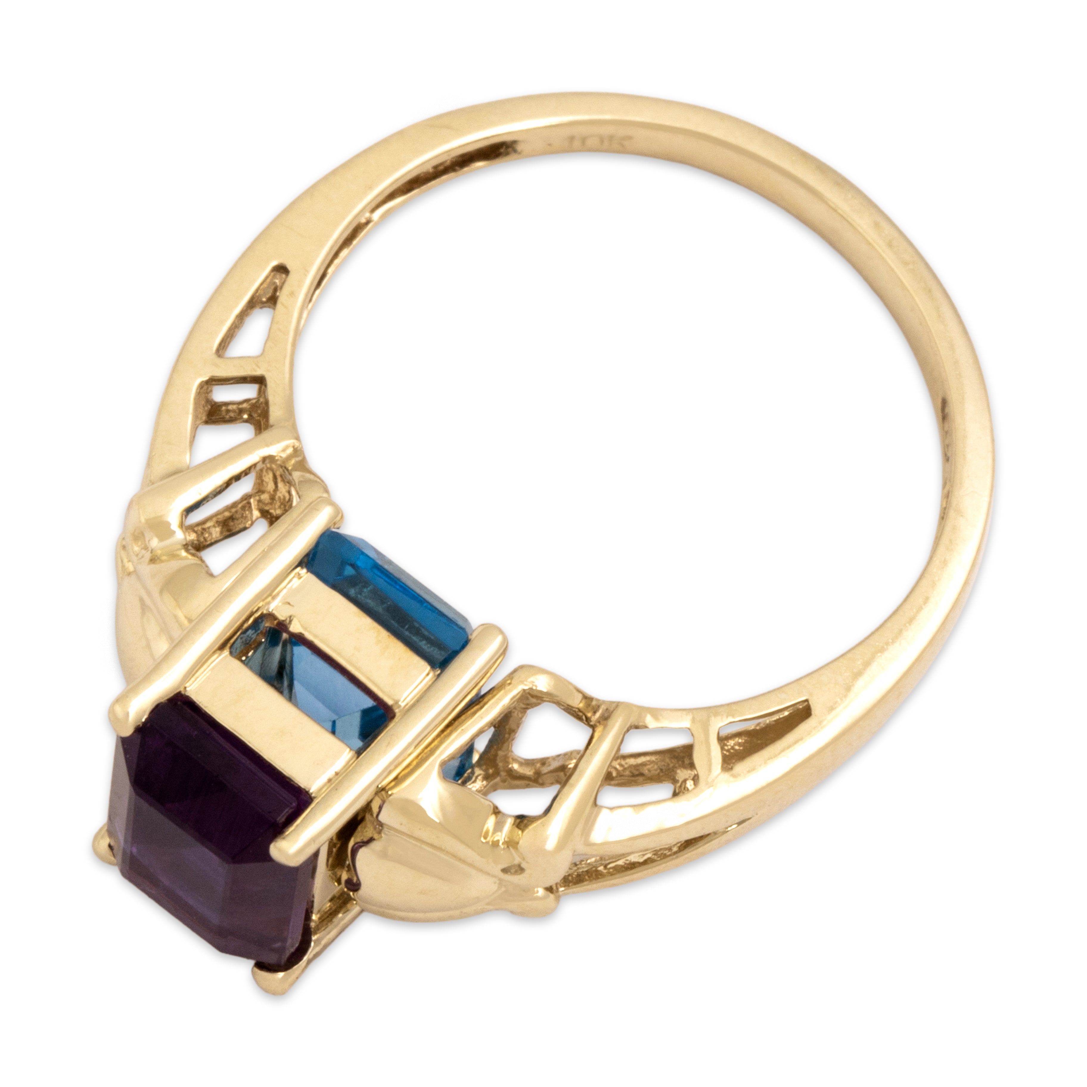 Vintage 10k Yellow Gold 1.73ct Blue Topaz 1.29ct Amethyst Playful Vibrant Flipping Ring - Overall view