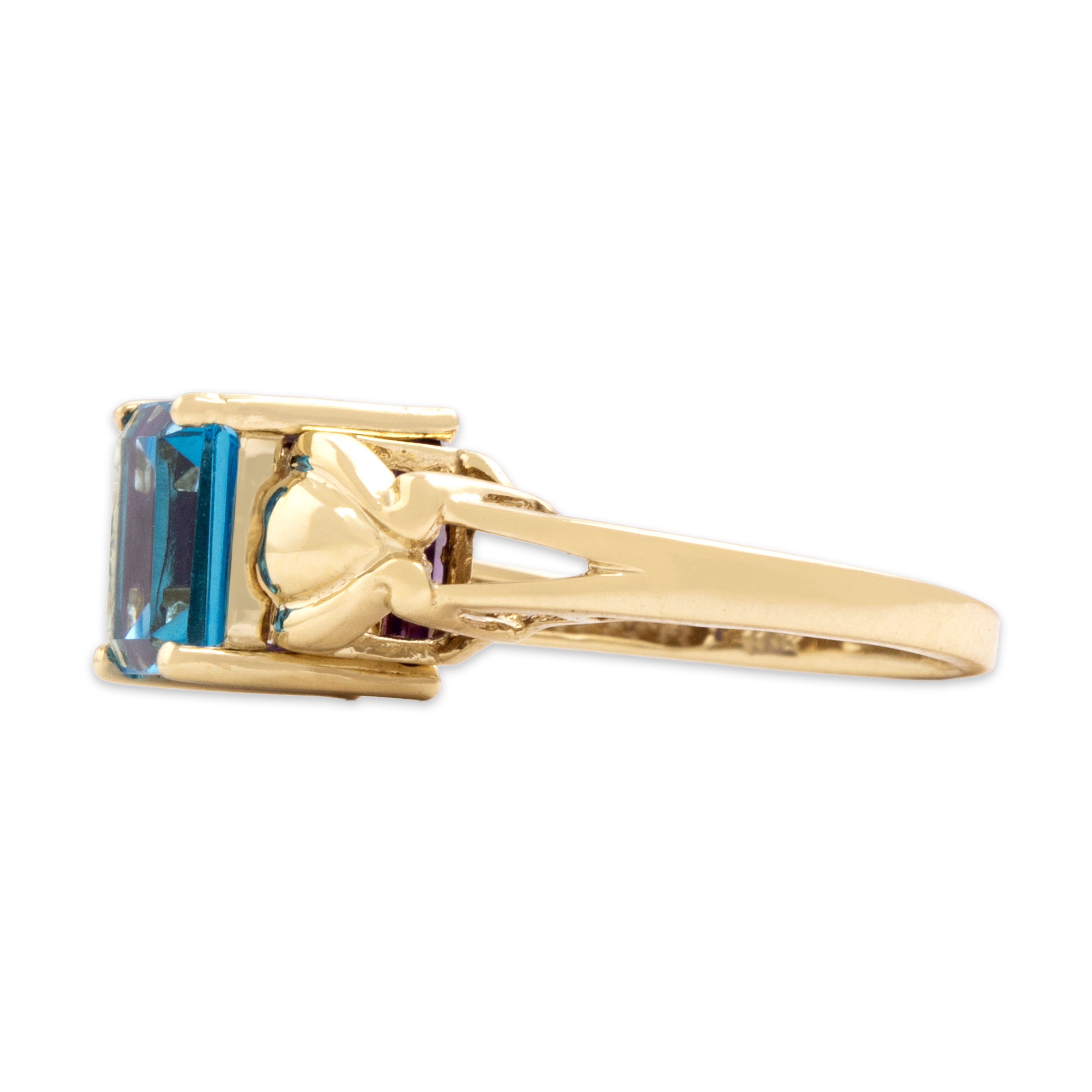 Vintage 10k Yellow Gold 1.73ct Blue Topaz 1.29ct Amethyst Playful Vibrant Flipping Ring - Side view