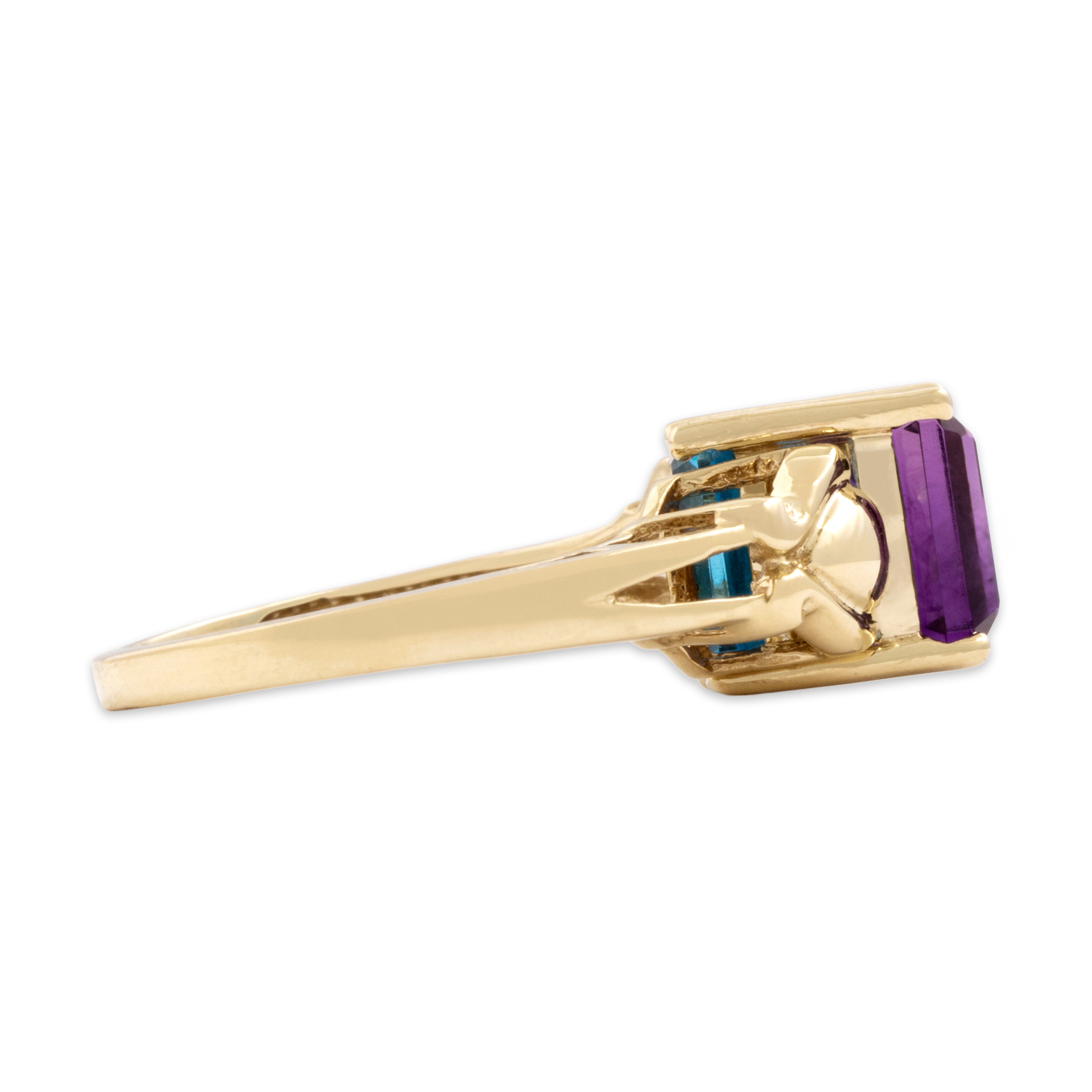 Vintage 10k Yellow Gold 1.73ct Blue Topaz 1.29ct Amethyst Playful Vibrant Flipping Ring - Side view