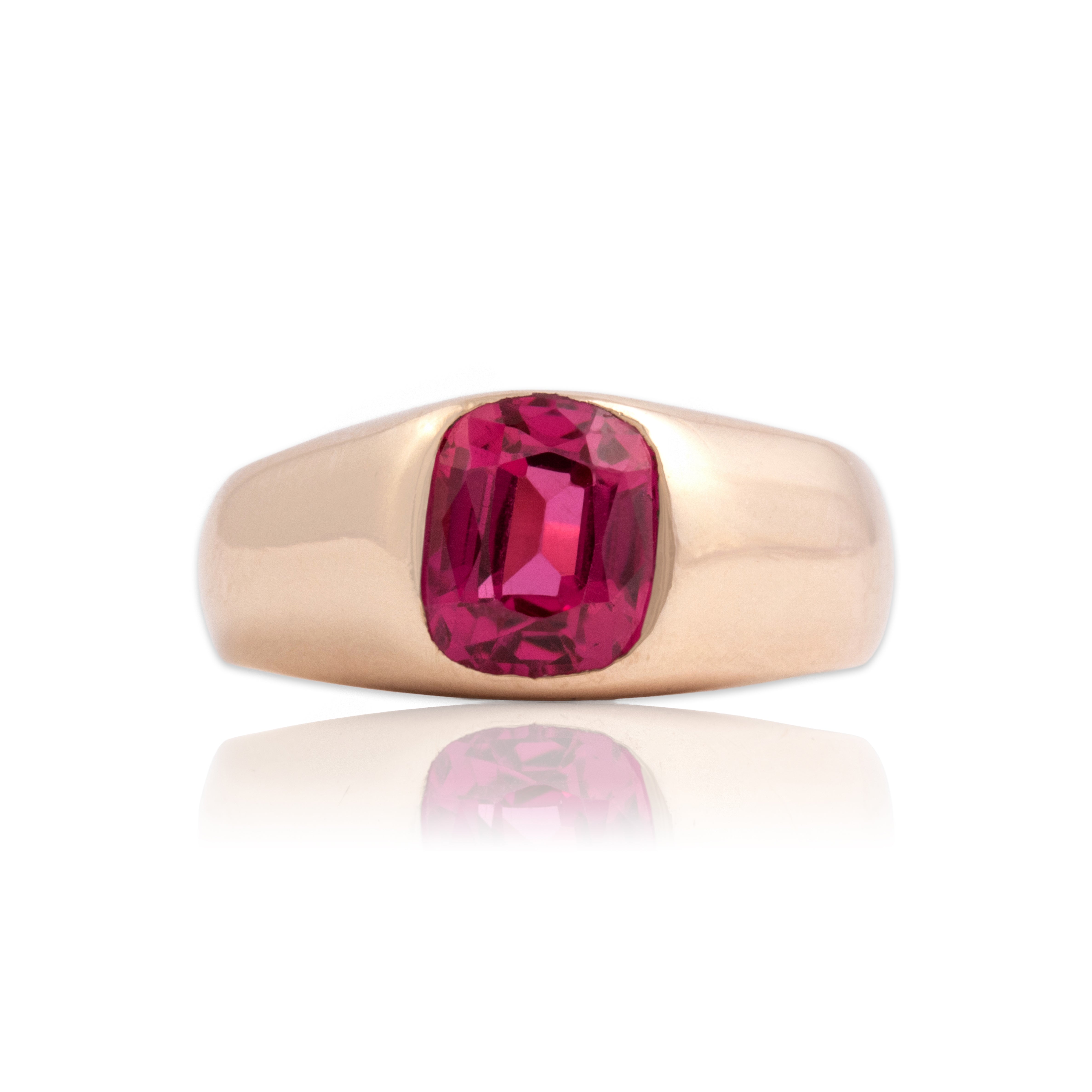 Antique 9k Rosy Yellow Gold 1.96ct Synthetic Ruby Vibrant Solitaire Ring - Close-up view