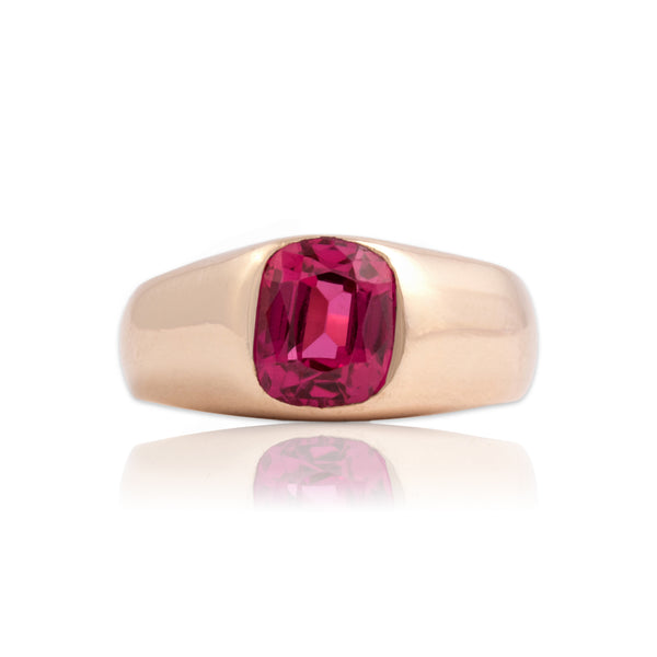 Antique 9k Rosy Yellow Gold 1.96ct Synthetic Ruby Vibrant Solitaire Ring 5.50