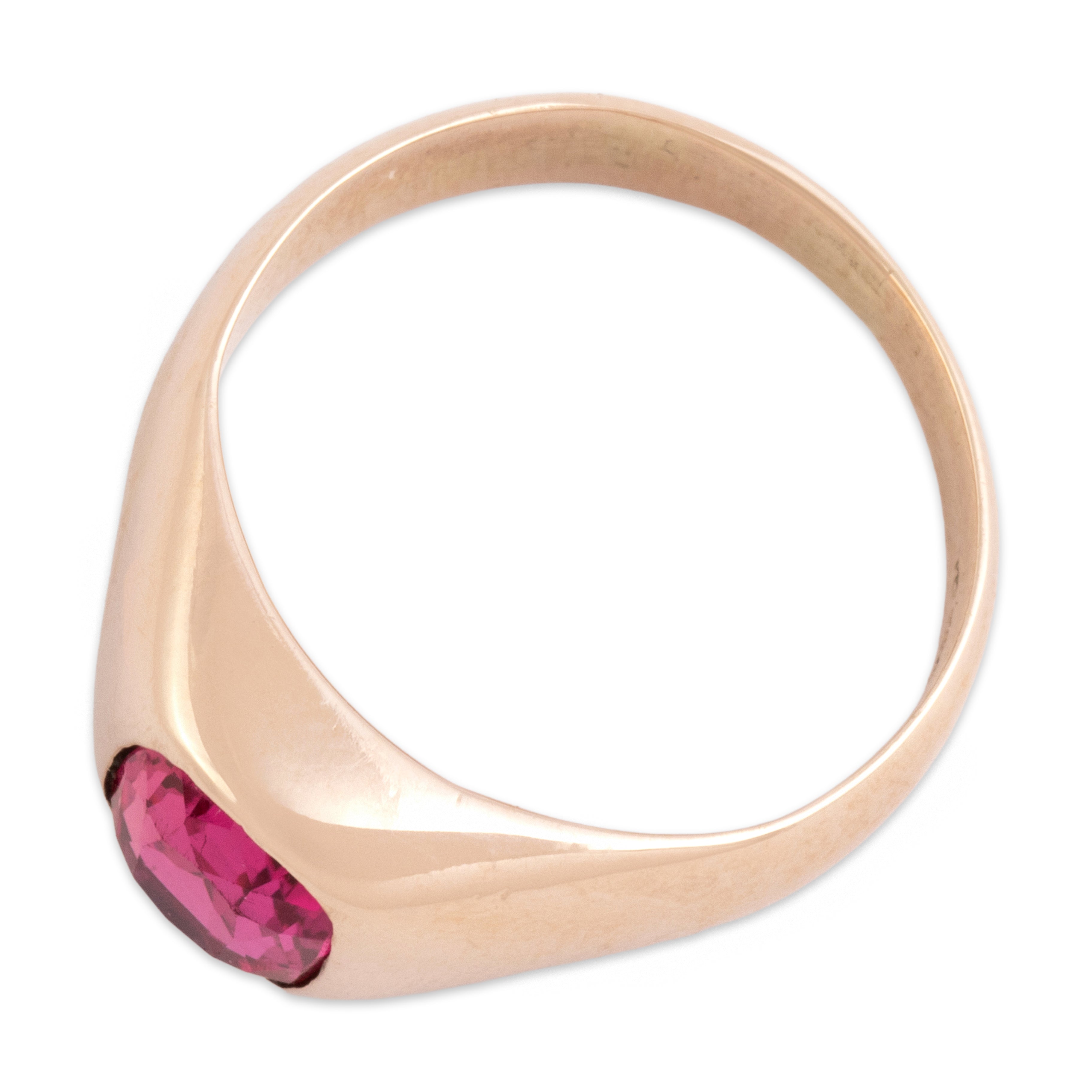 Antique 9k Rosy Yellow Gold 1.96ct Synthetic Ruby Vibrant Solitaire Ring - Overall view