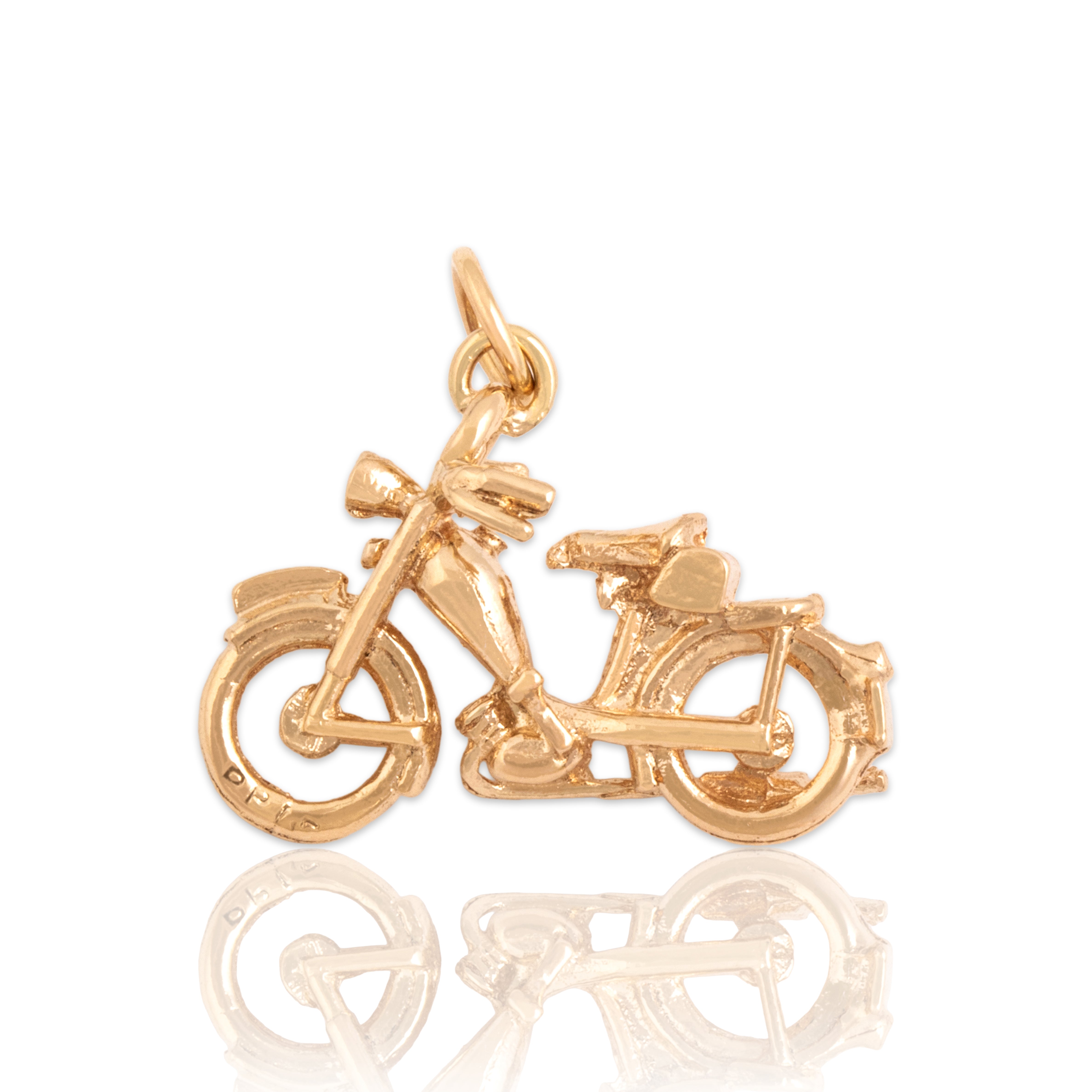 Vintage English 9k Rosy Yellow Gold Speedy Bicycle Charm / Pendant - Close-up view