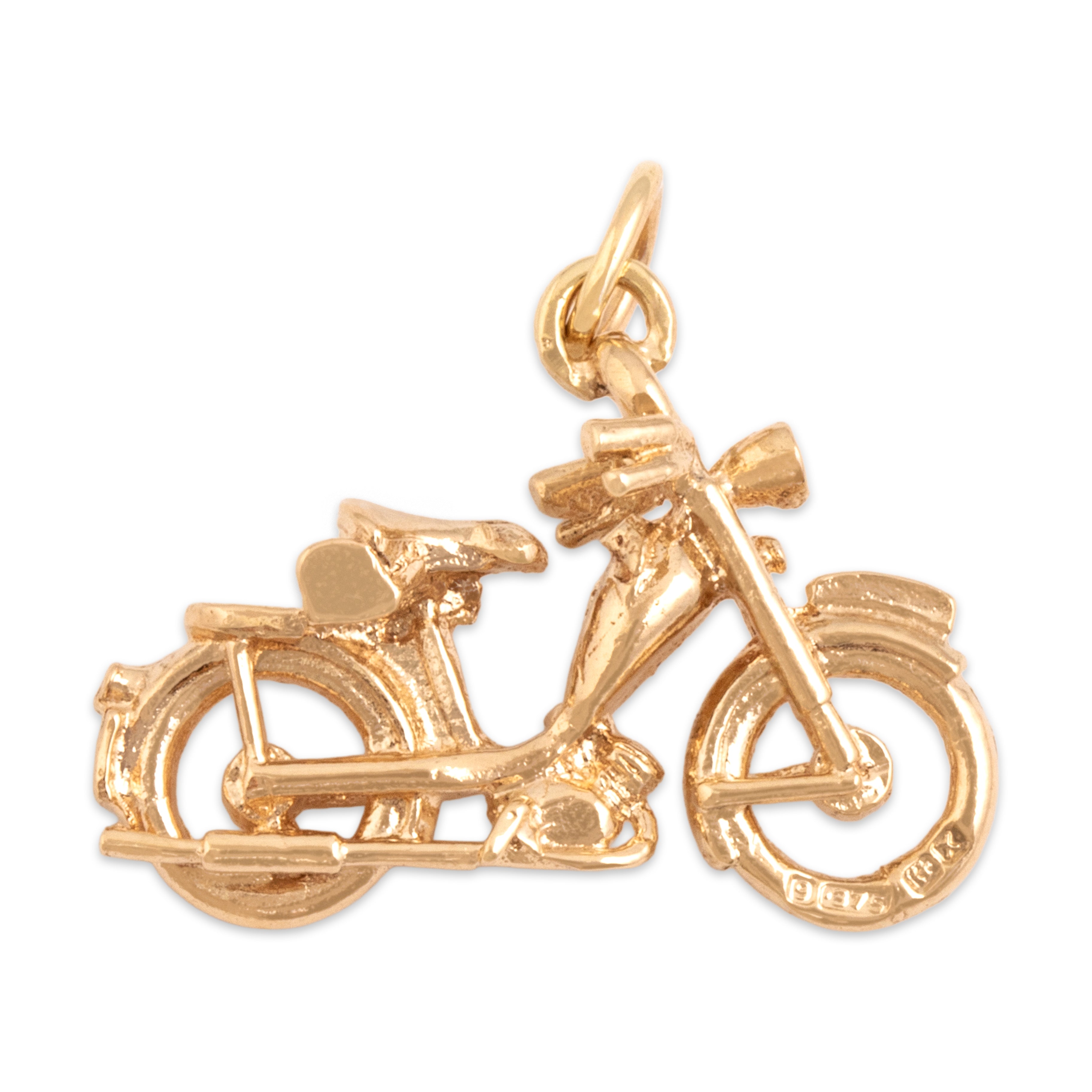 Vintage English 9k Rosy Yellow Gold Speedy Bicycle Charm / Pendant - Overall view