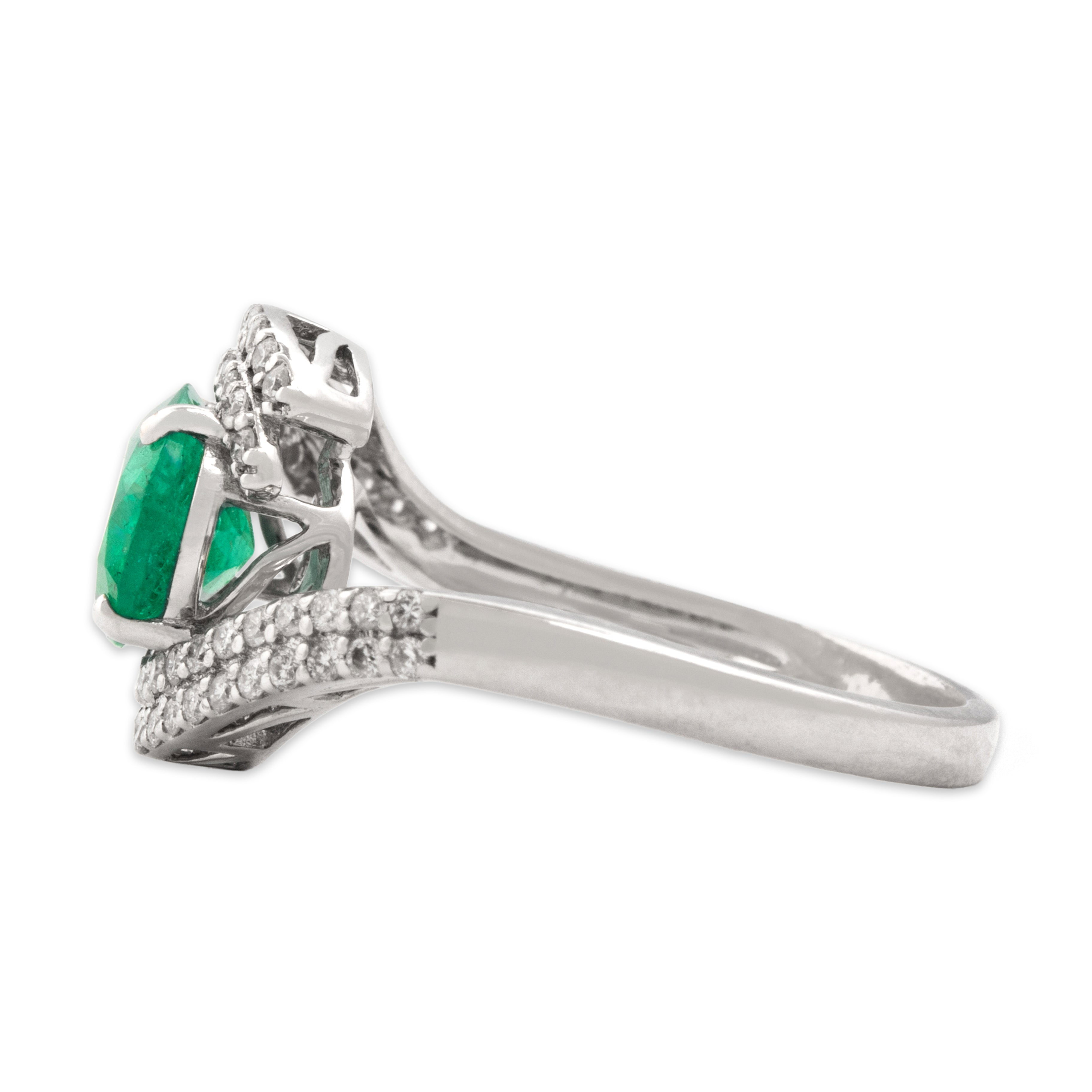 Vintage 14k White Gold 1.42ct Emerald Diamond East-West Evergreen Pavã© Bypass Ring - Side view