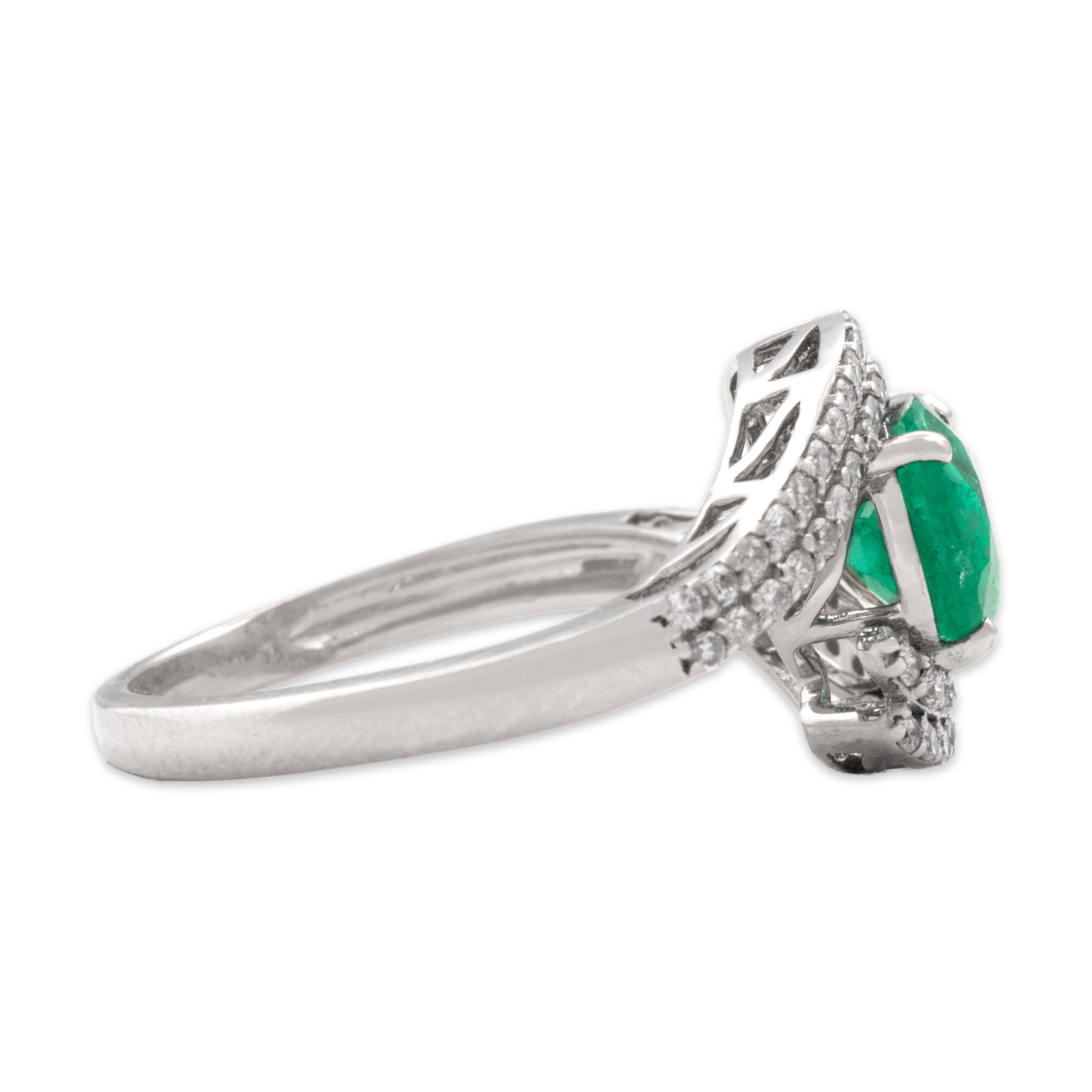 Vintage 14k White Gold 1.42ct Emerald Diamond East-West Evergreen Pavã© Bypass Ring - Side view