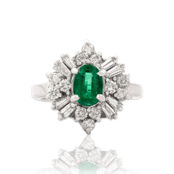 Vintage 14k White Gold .82cttw Diamond .76ct Emerald Baguette Halo Ring 6.00