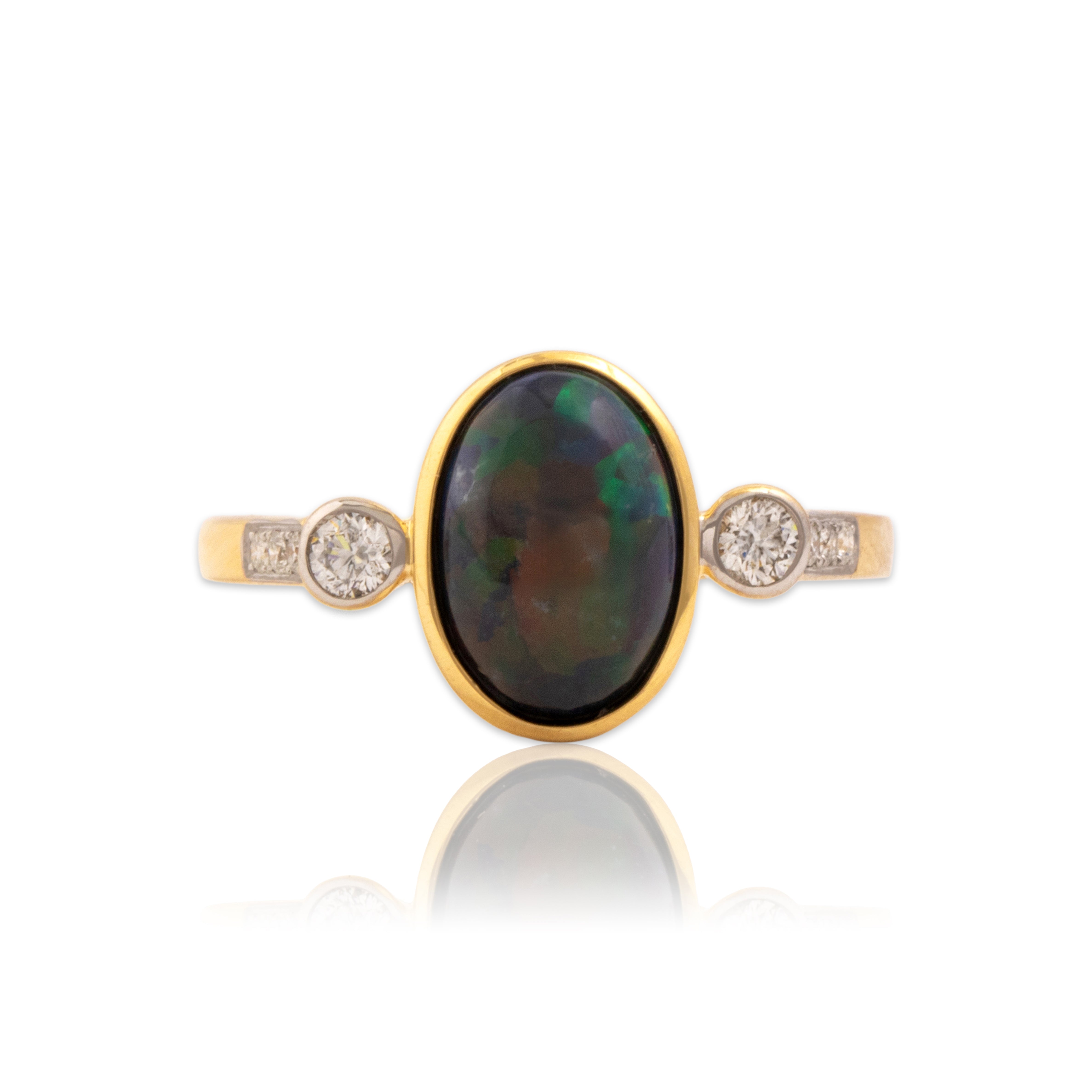 Estate 18k Yellow Gold 2ct Black Opal .16cttw Diamond Mesmerizing Ring 6.75