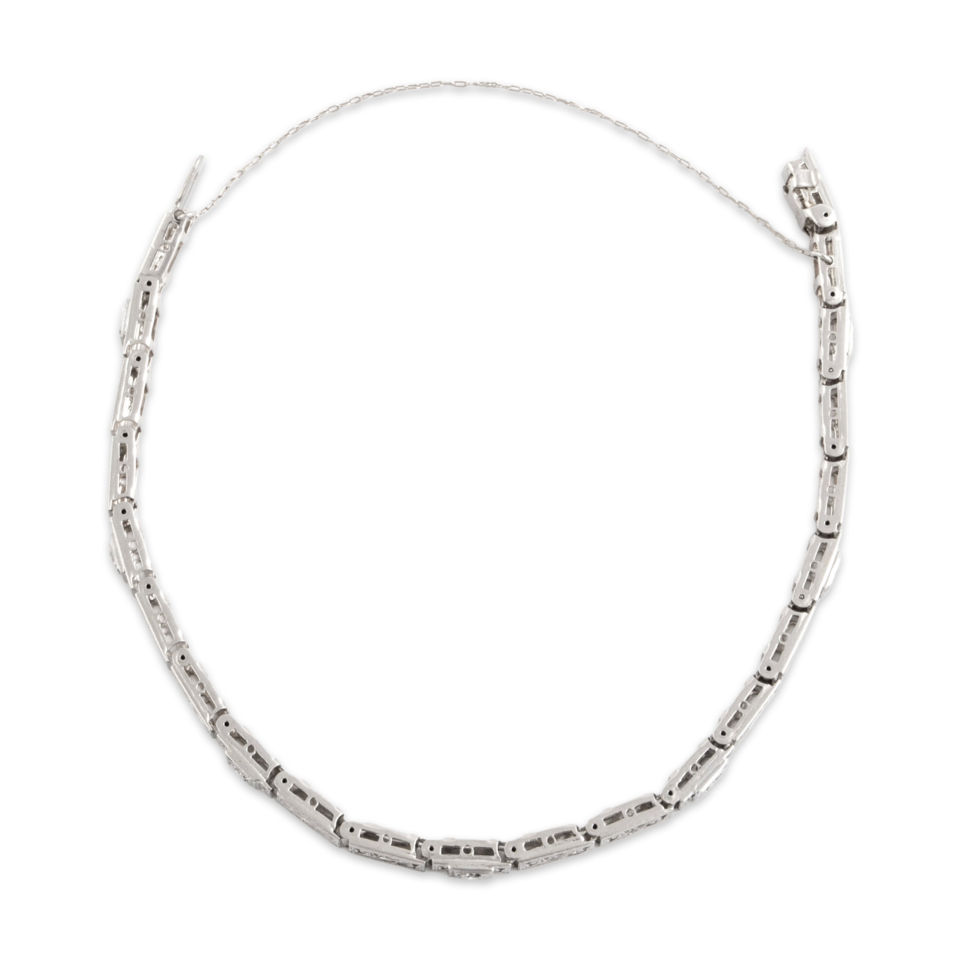Antique Art Deco 14k White Gold Diamond Fantastic Detailed Filigree Link Bracelet - detail view #2