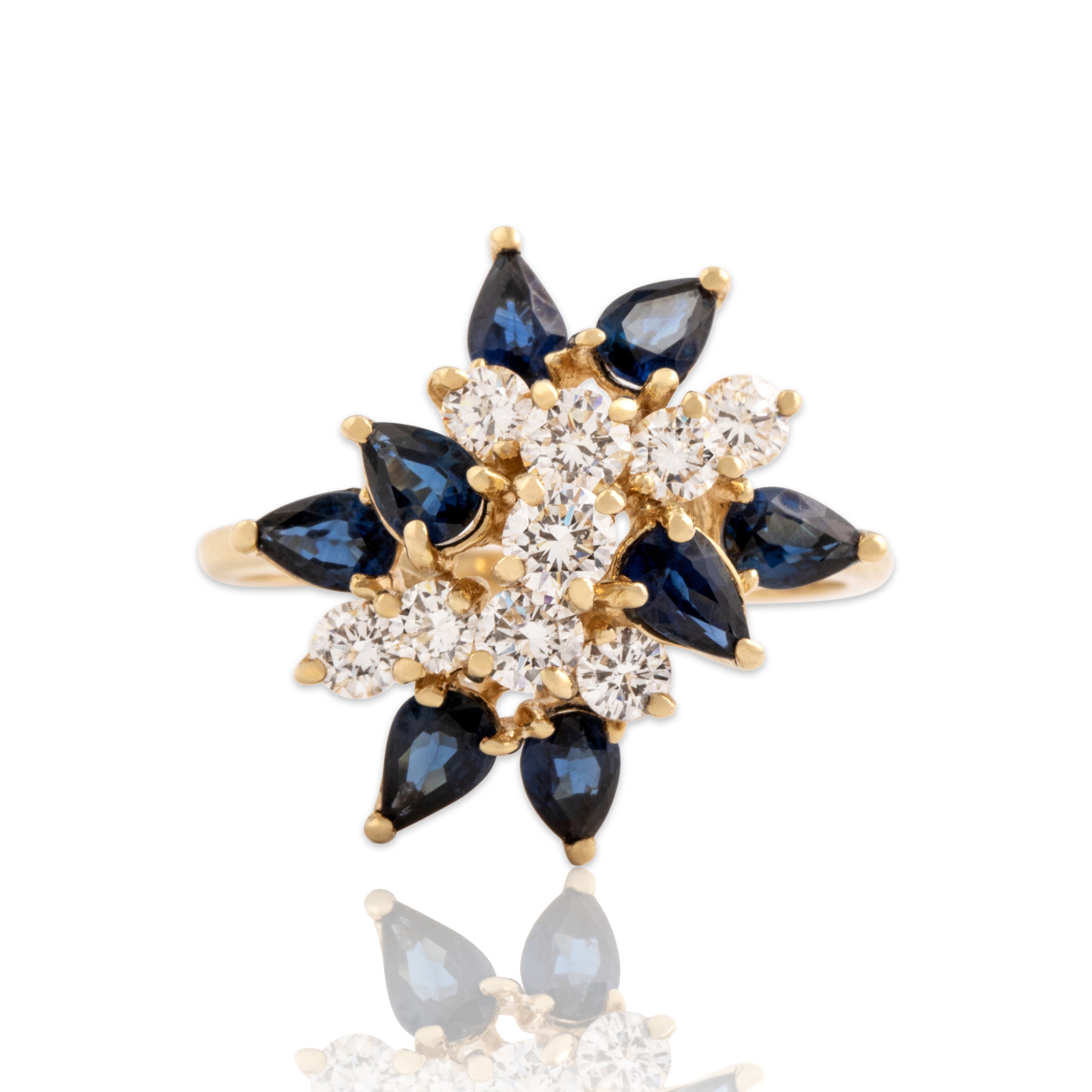 Vintage 14k Yellow Gold 1.68cttw Blue Sapphire .81cttw Diamond Stellar Ring 8.50