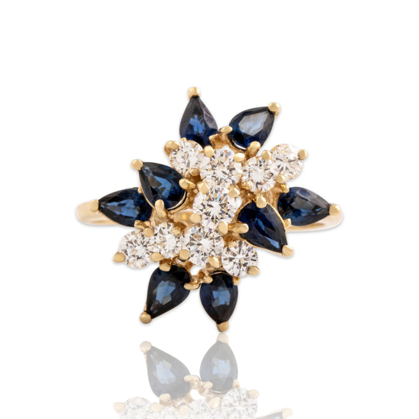 Vintage 14k Yellow Gold 1.68cttw Blue Sapphire .81cttw Diamond Stellar Ring 8.50
