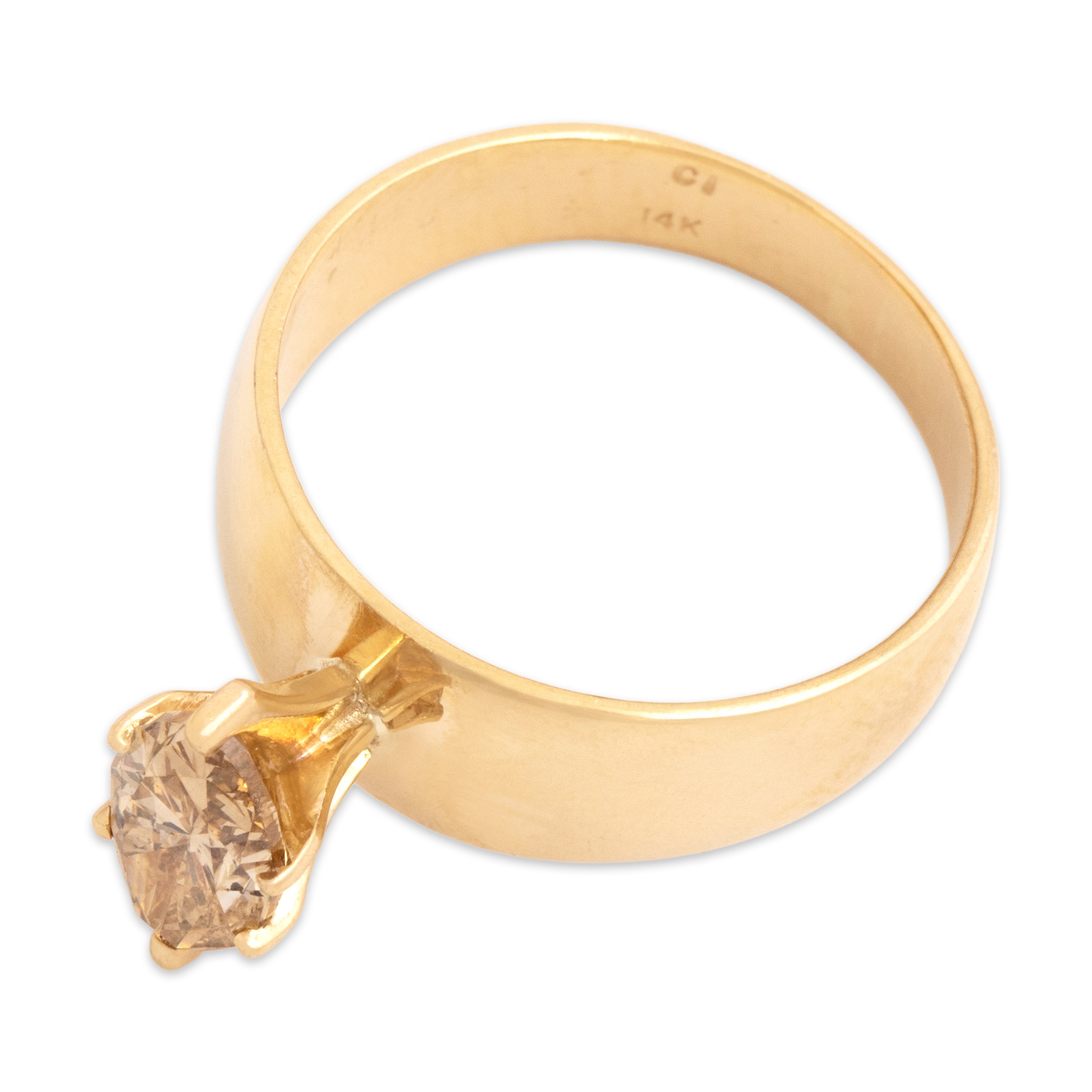 Vintage 14k Yellow Gold 1.03ct Champagne Diamond Dazzling Tall Marquise Wide Band Solitaire Ring - Overall view