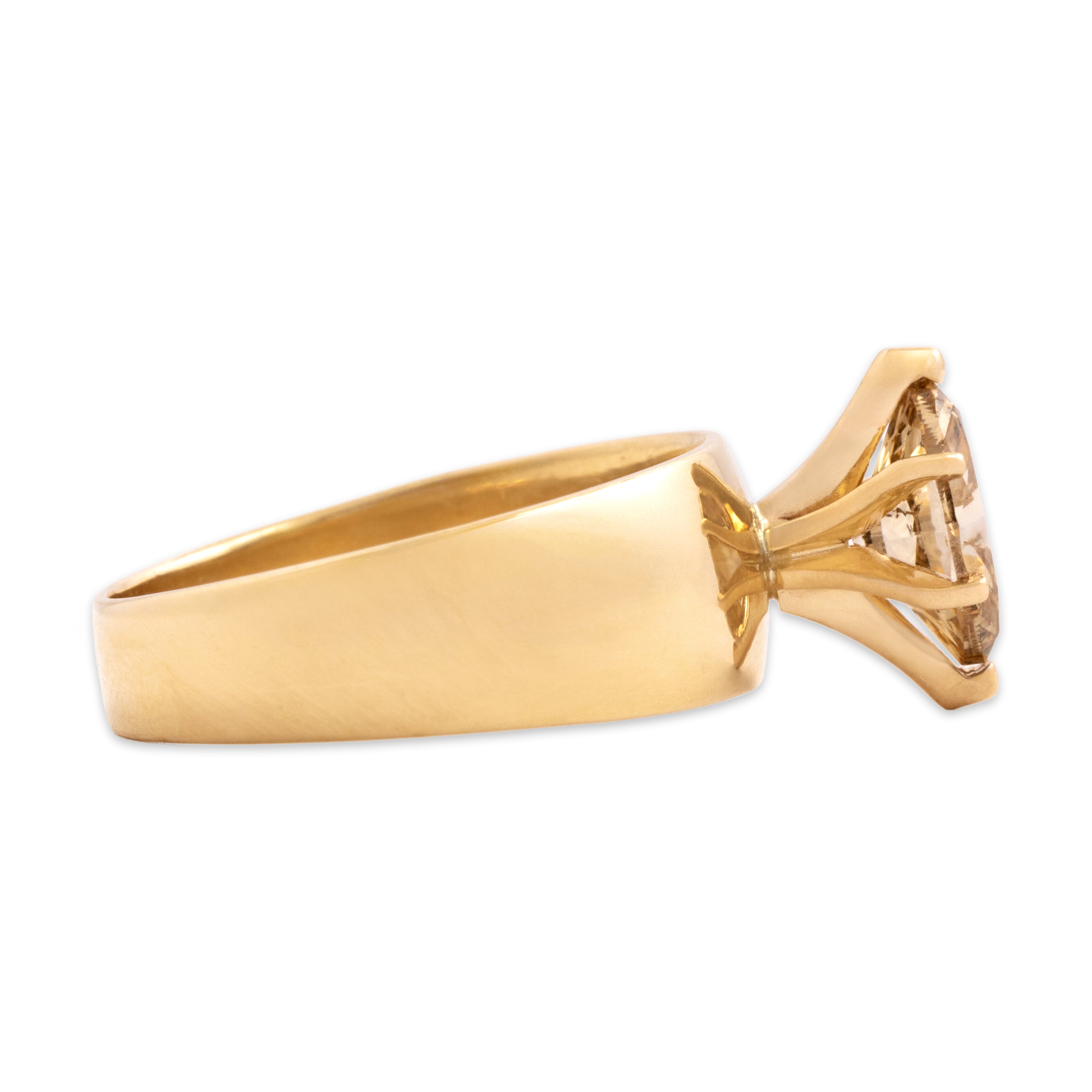 Vintage 14k Yellow Gold 1.03ct Champagne Diamond Dazzling Tall Marquise Wide Band Solitaire Ring - Side view