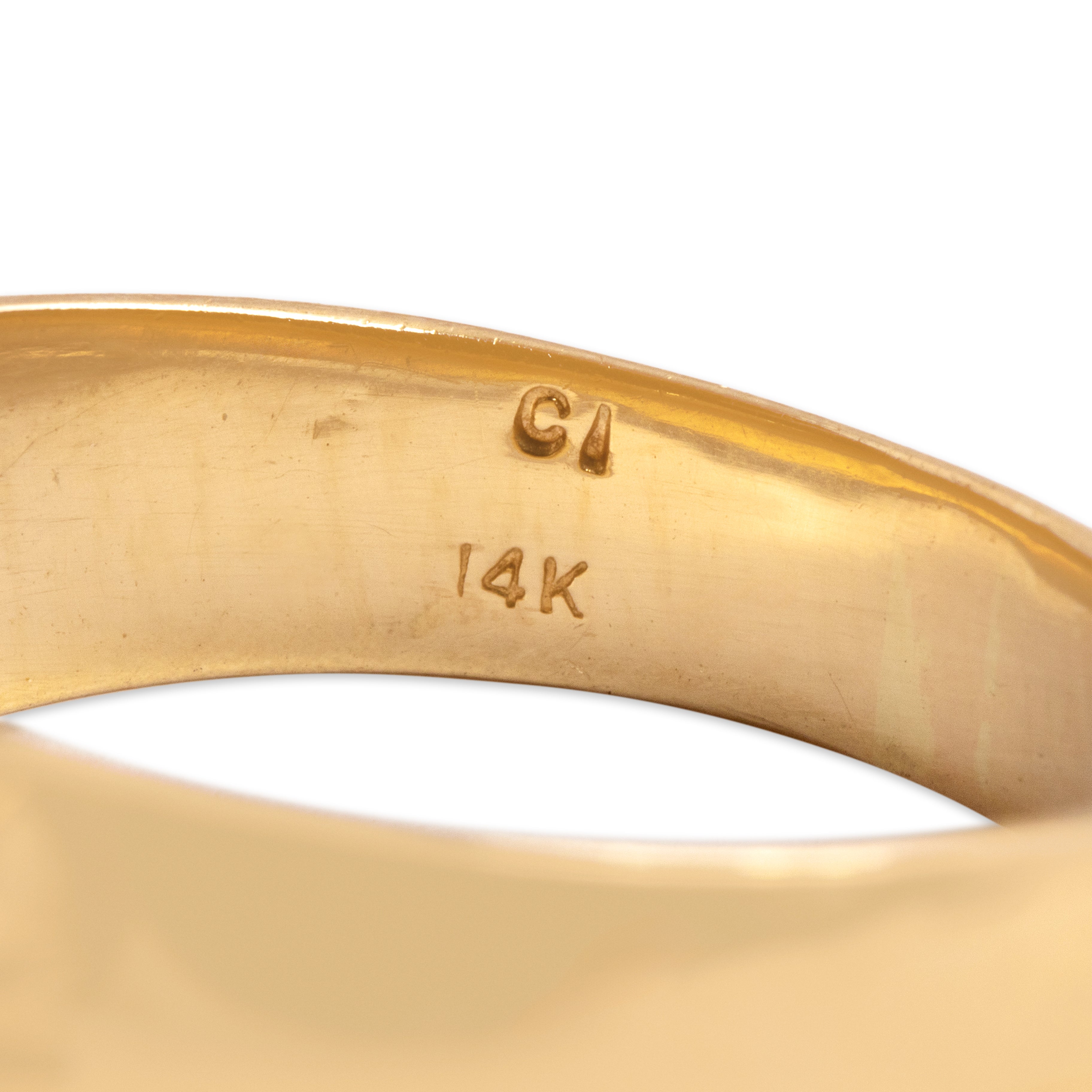 Vintage 14k Yellow Gold 1.03ct Champagne Diamond Dazzling Tall Marquise Wide Band Solitaire Ring - Hallmark view