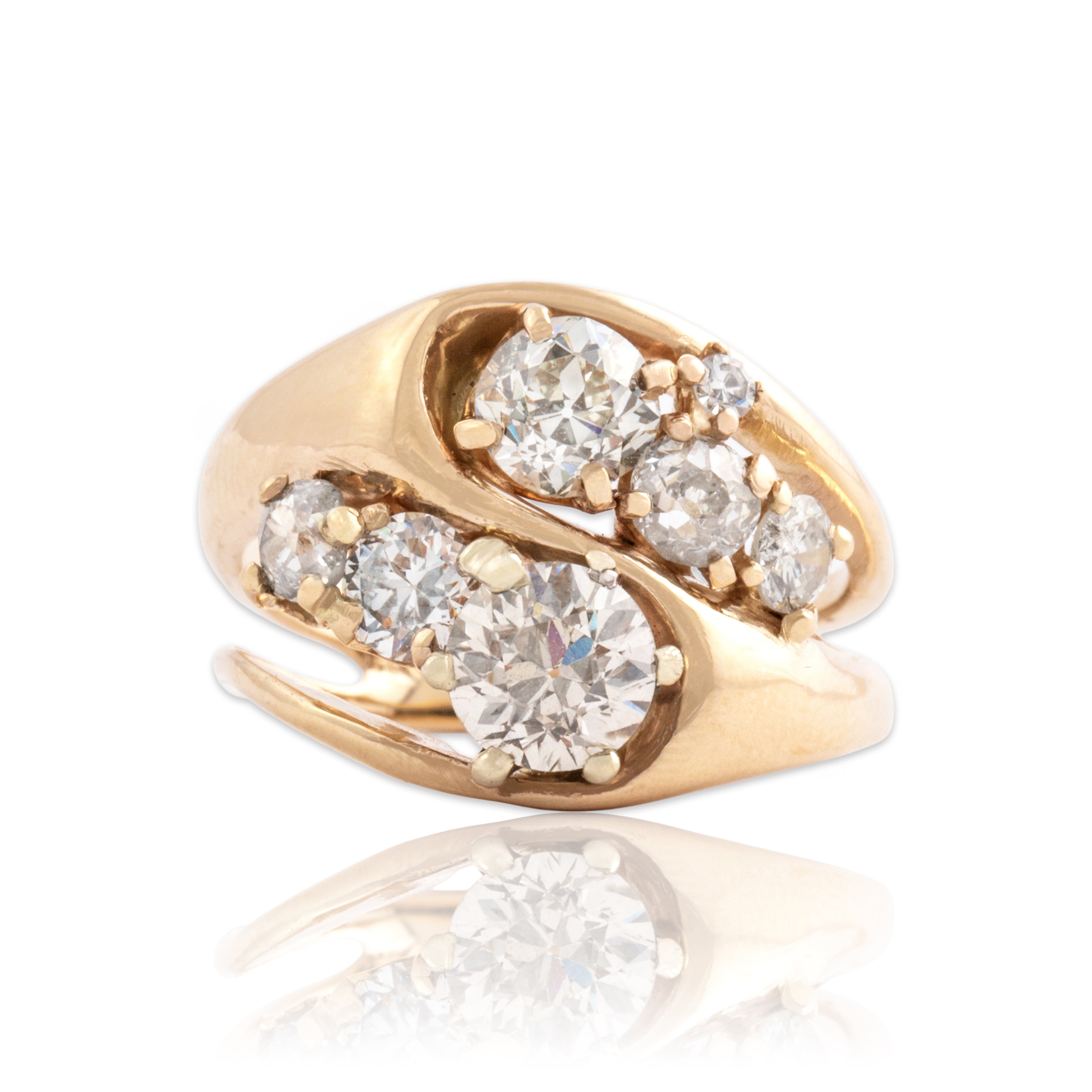 Vintage 14k Yellow Gold 2.25cttw Old European & Old Mine Cut Diamond Ring 6.25
