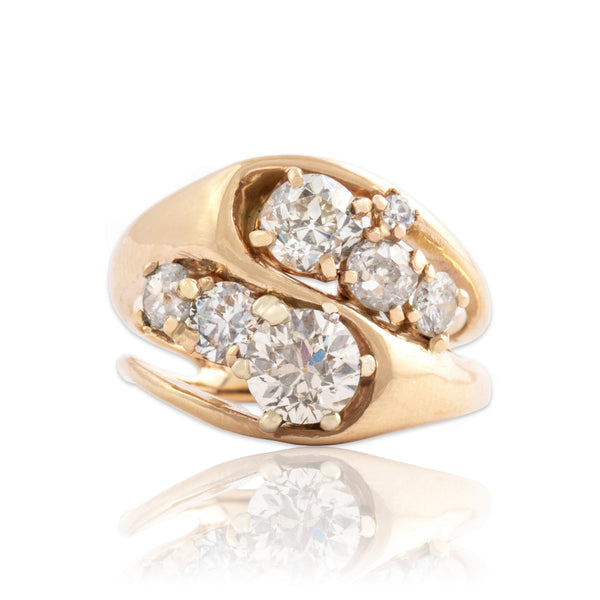 Vintage 14k Yellow Gold 2.25cttw Old European & Old Mine Cut Diamond Ring 6.25