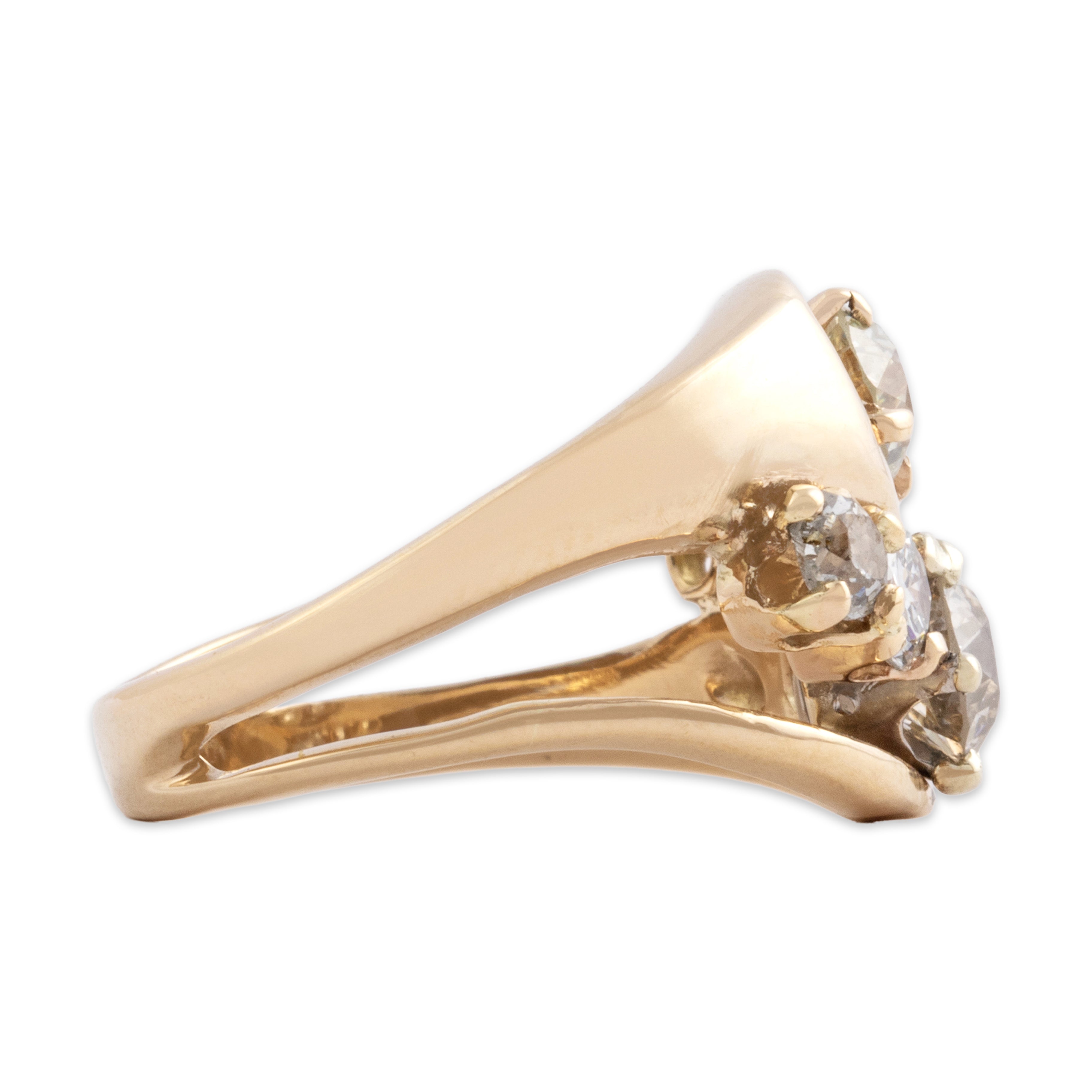 Vintage 14k Yellow Gold 2.25cttw Old European Old Mine Cut Diamond Incredible Dazzling Flow Ring - Side view