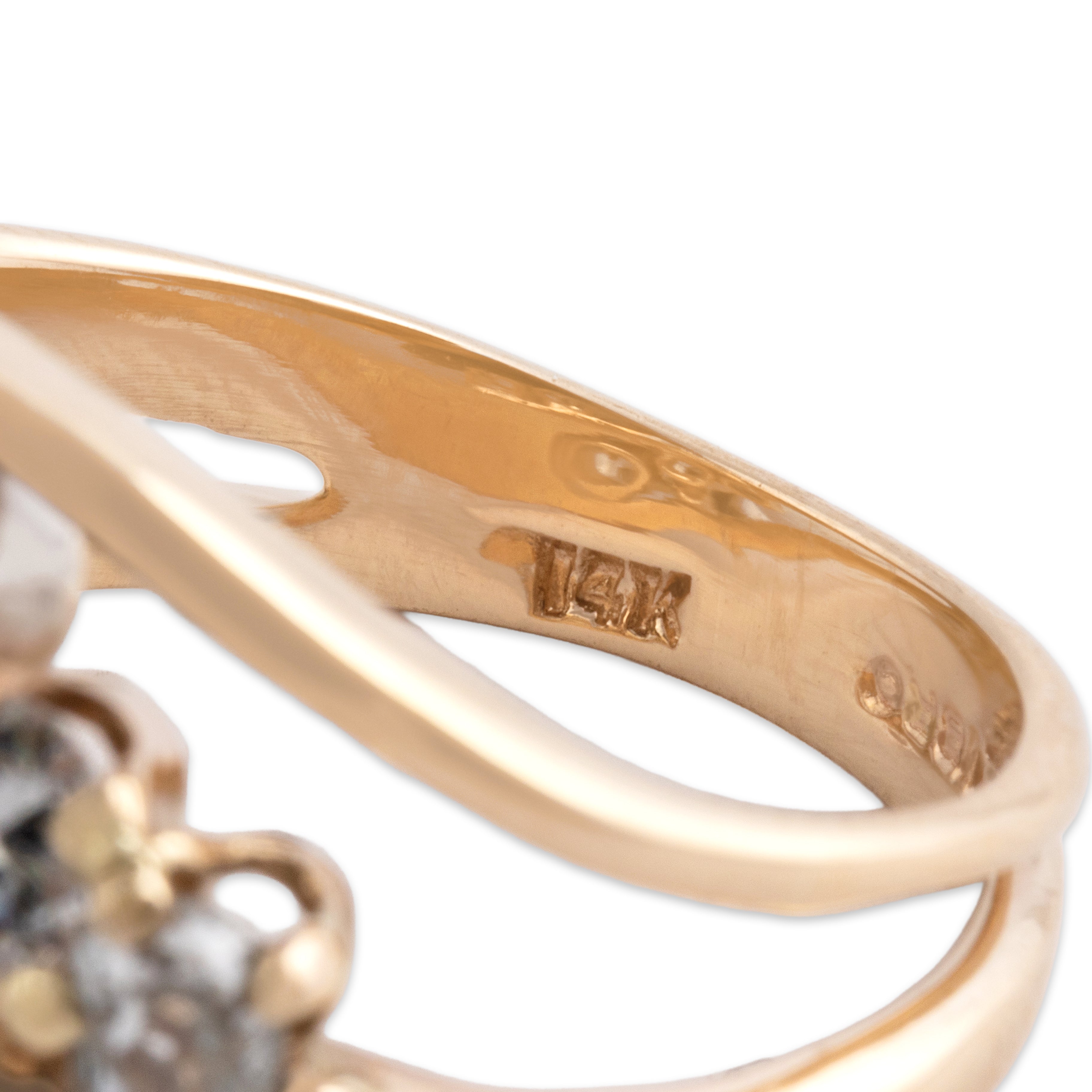 Vintage 14k Yellow Gold 2.25cttw Old European Old Mine Cut Diamond Incredible Dazzling Flow Ring - Hallmark view