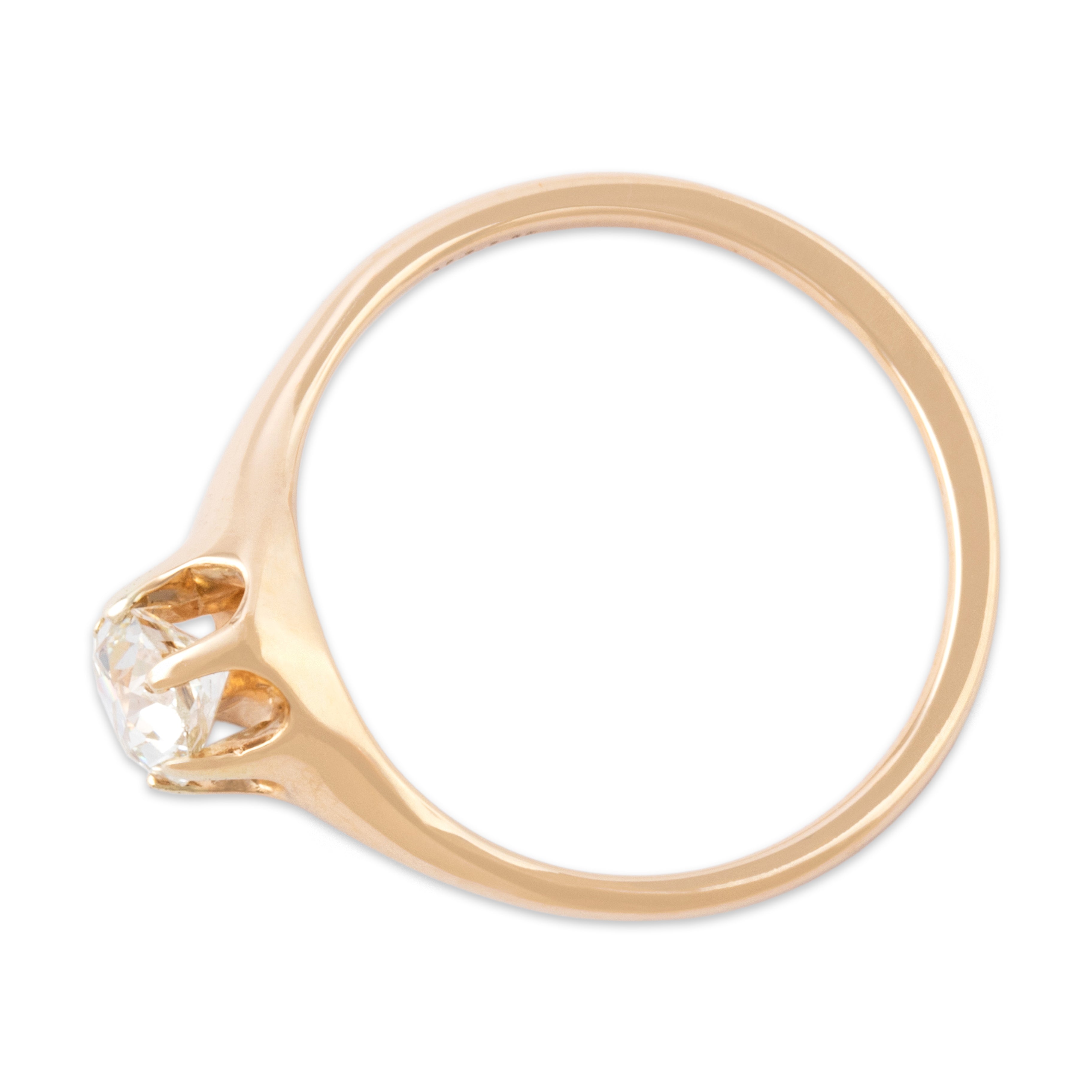 Antique Victorian 14k Yellow Gold Old Mine Cut Diamond Beautiful Classic Belcher-Set Solitaire Ring - Overall view
