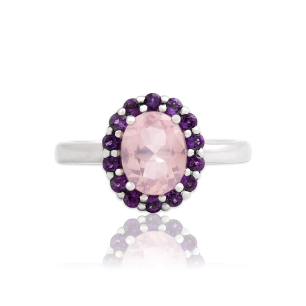 Estate 14k White Gold 1.62ct Rose Quartz Amethyst Flashing Oval Halo Ring 8.50