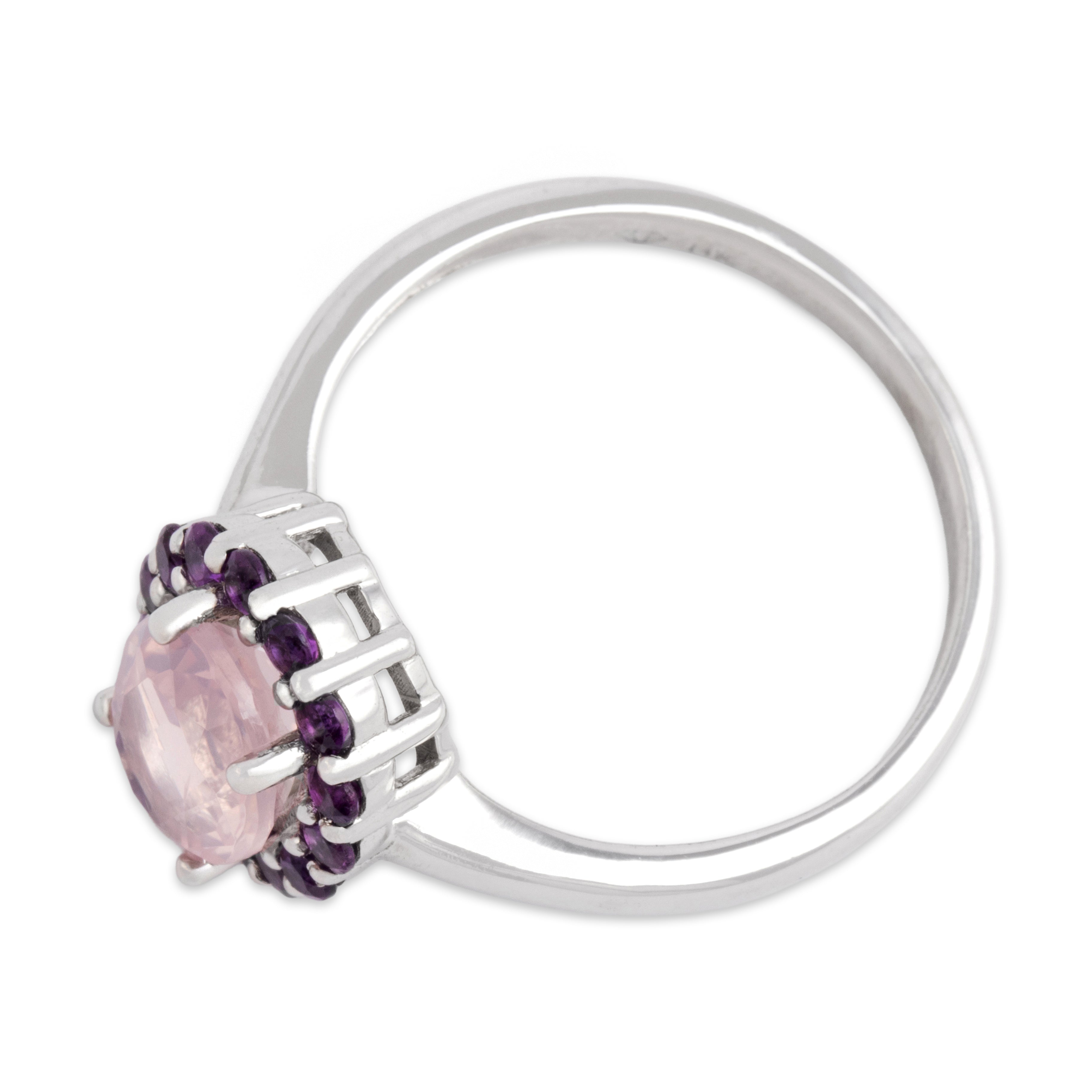Estate 14k White Gold 1.62ct Rose Quartz Amethyst Flashing Oval Halo Ring - Overall view