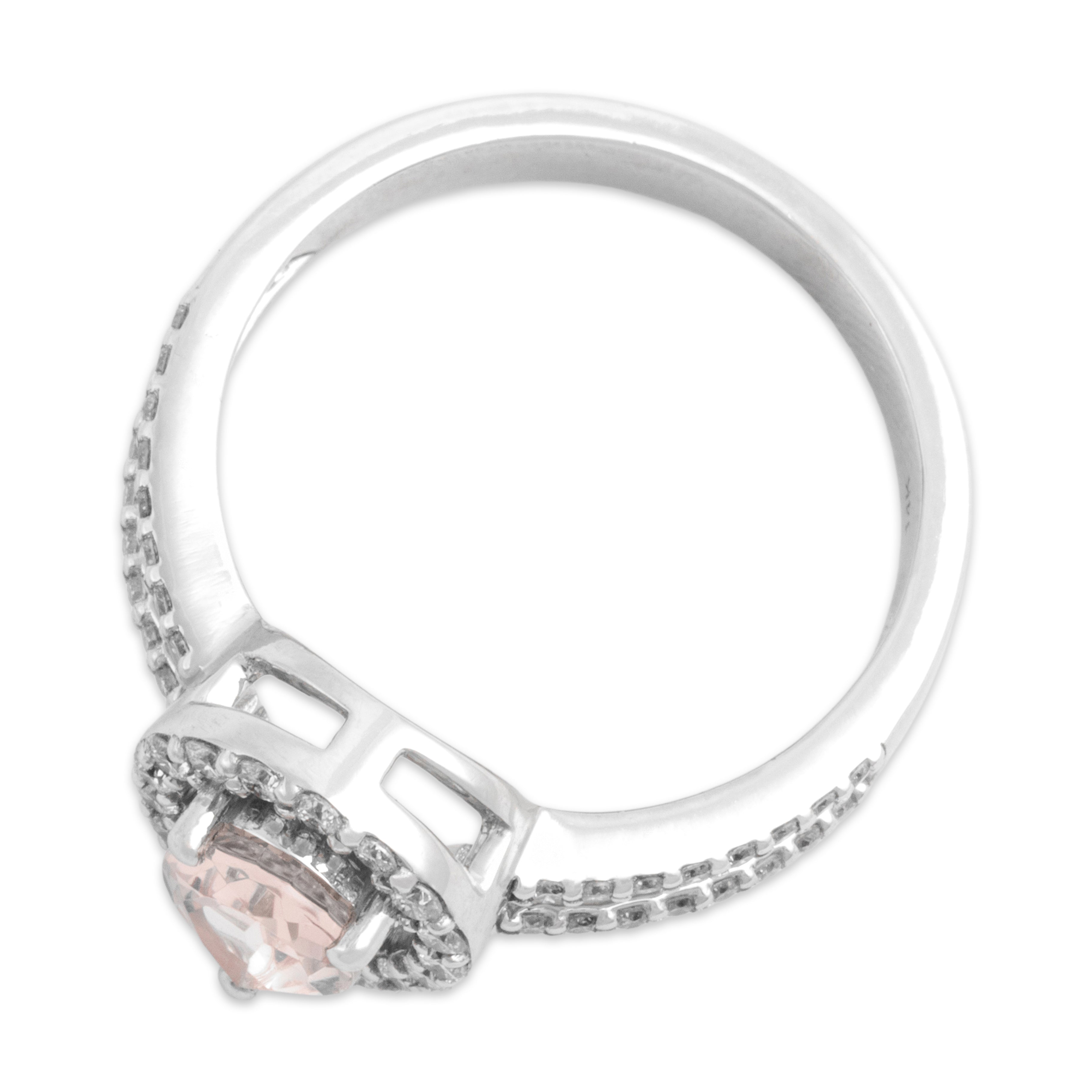 Estate 14k White Gold .82ct Morganite Diamond Open Shoulder Pear Halo Ring - Overall view