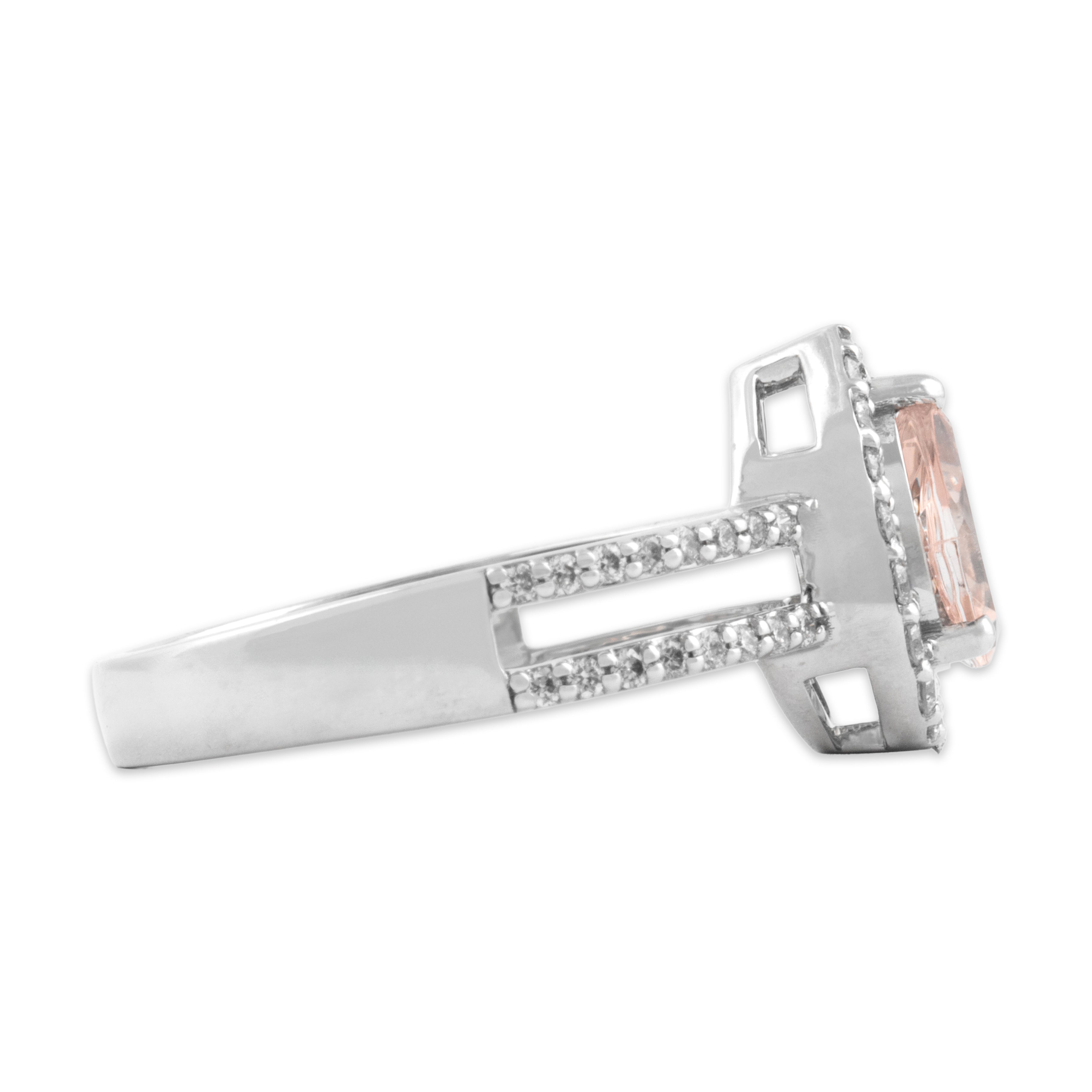 Estate 14k White Gold .82ct Morganite Diamond Open Shoulder Pear Halo Ring - Side view