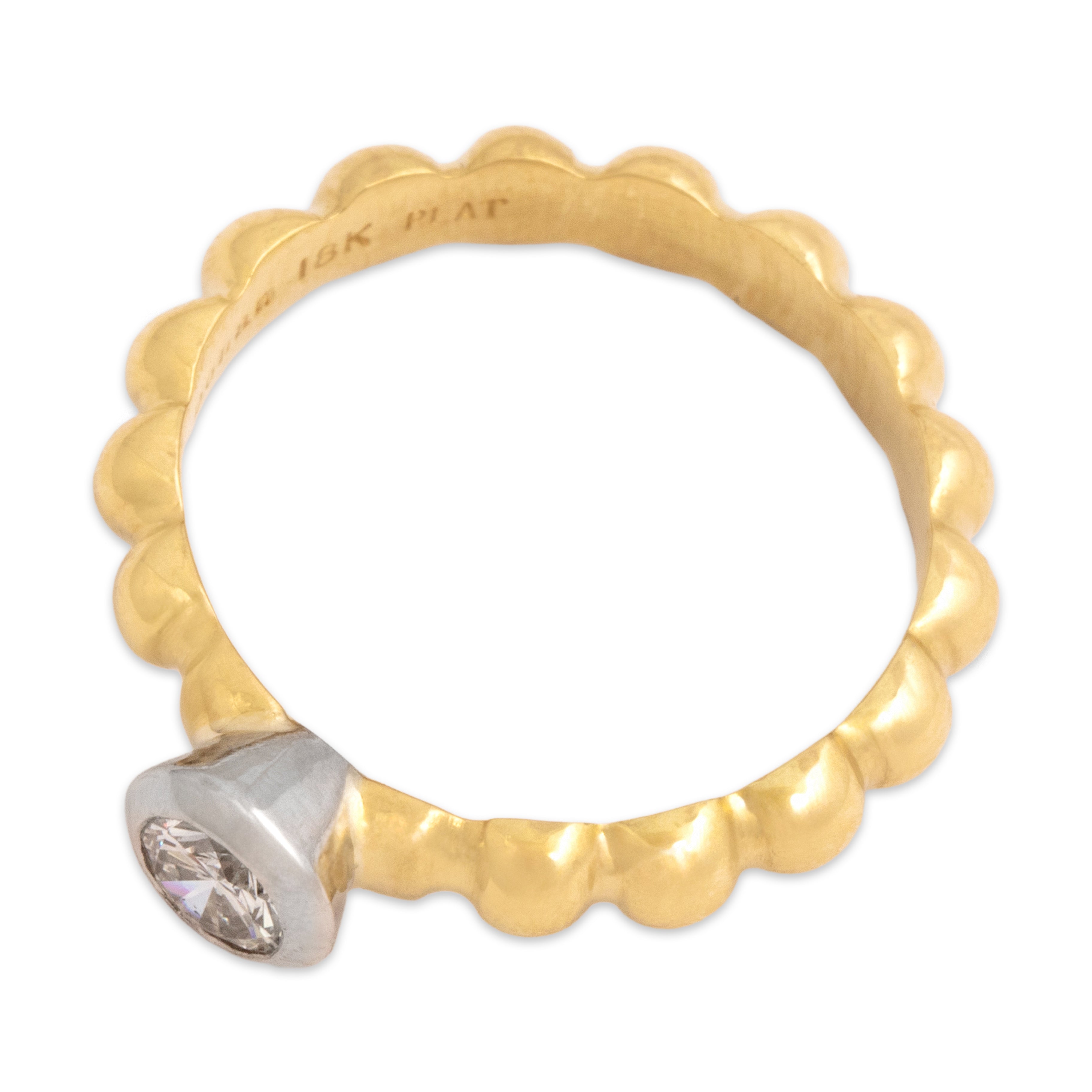Estate 18k Yellow Gold & Platinum Diamond Bubble Band Solitaire Ring - Overall view