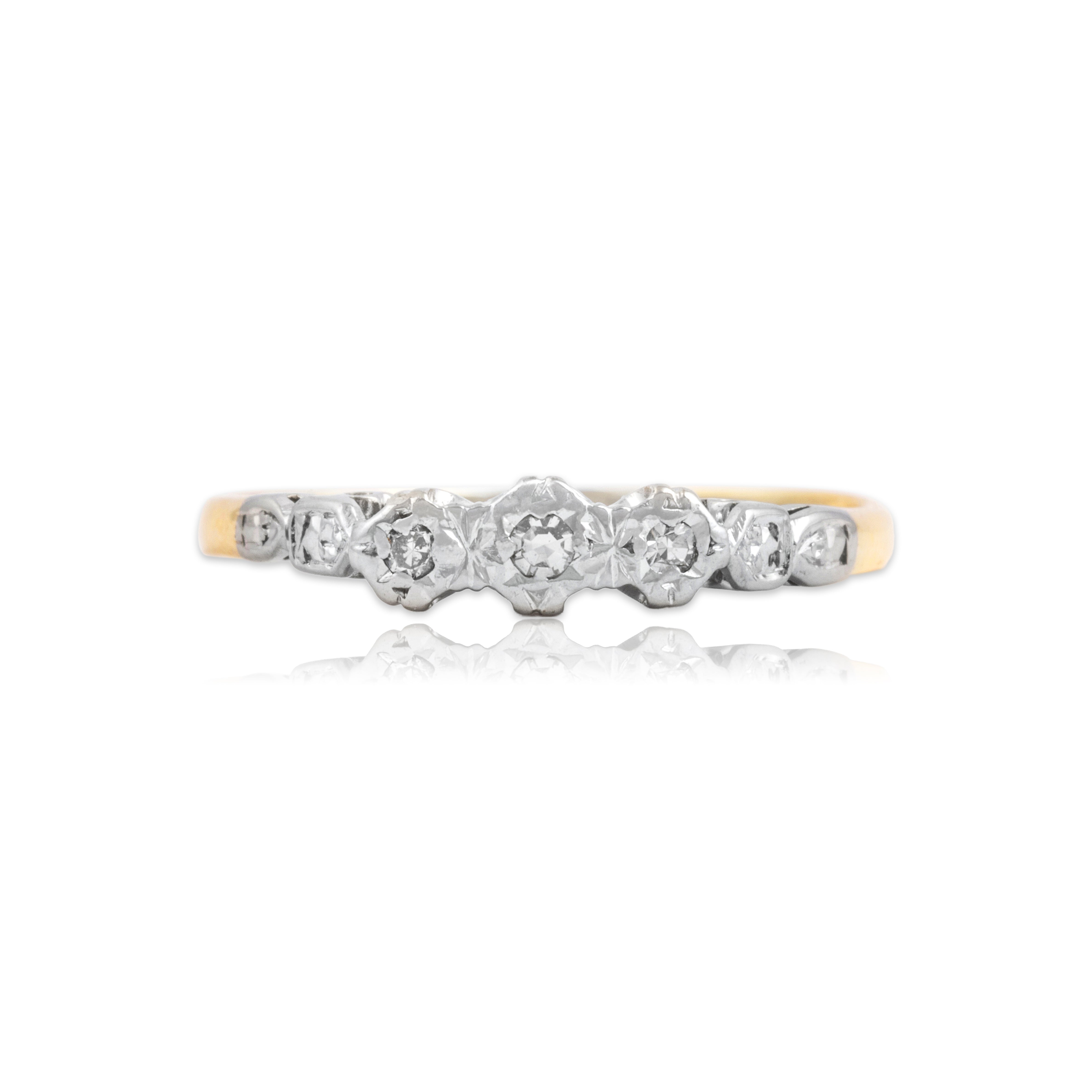 Vintage 18k Yellow Gold & Platinum Diamond Blossom Detail Trio Ring 8.00