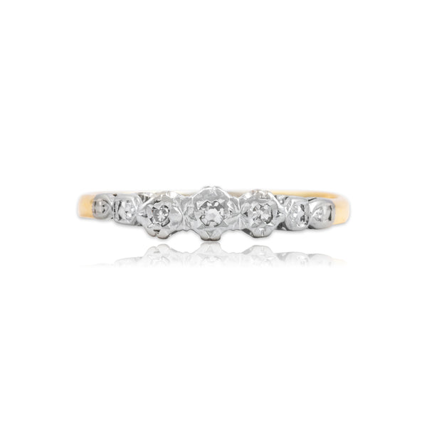 Vintage 18k Yellow Gold & Platinum Diamond Blossom Detail Trio Ring 8.00