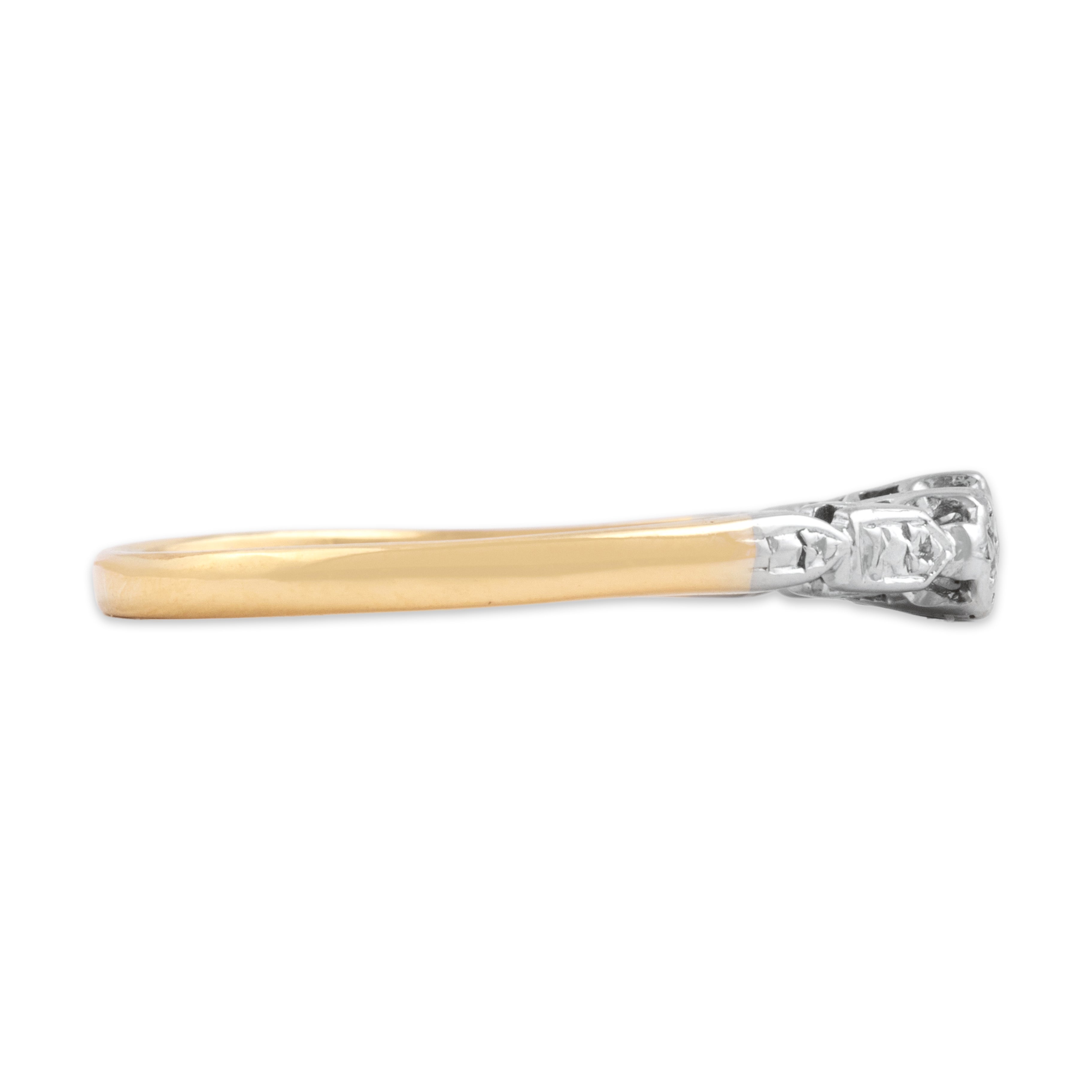 Vintage 18k Yellow Gold & Platinum Diamond Blossom Detail Trio Ring - Side view