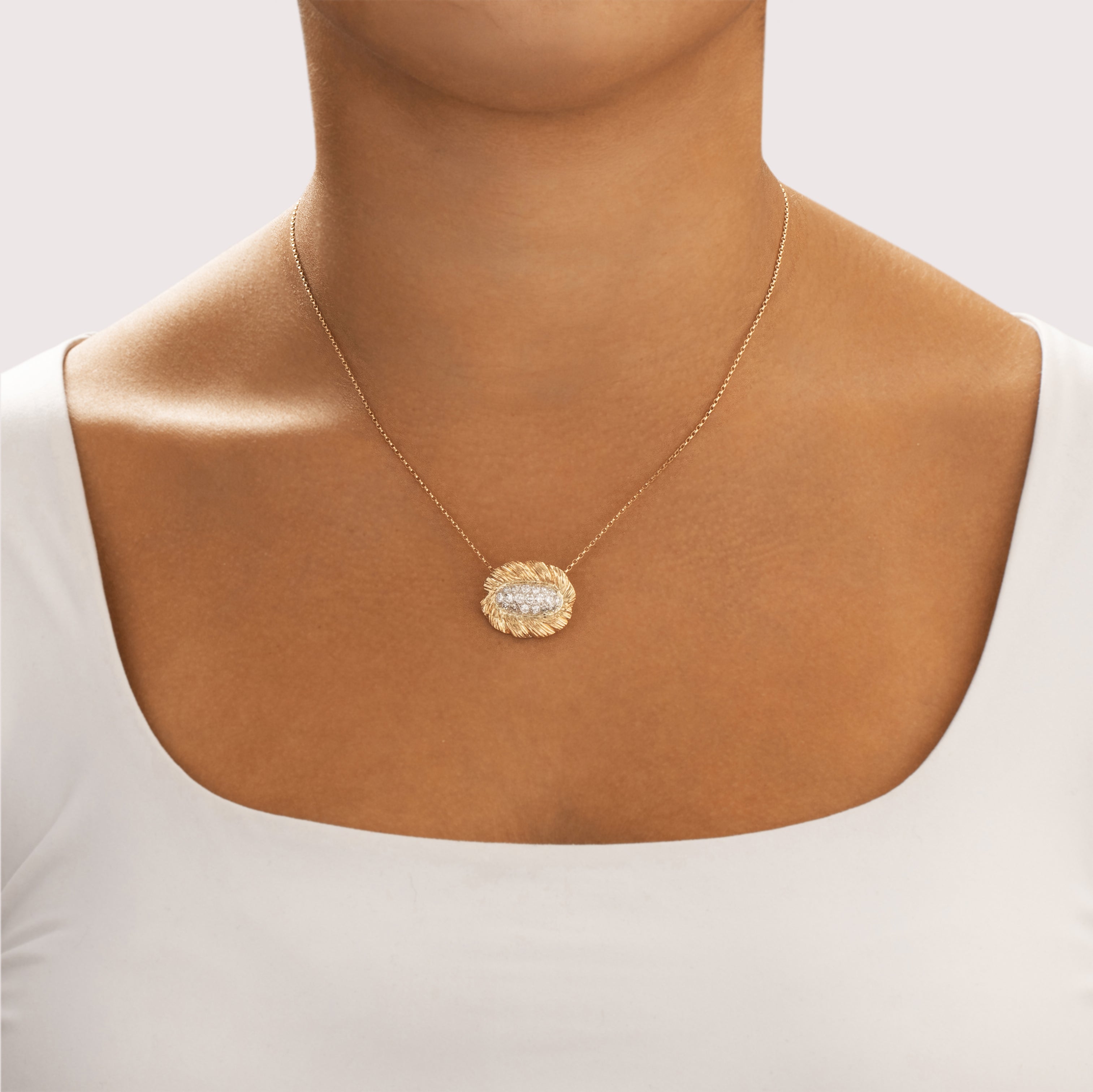 Vintage 14k White & Yellow Gold .87cttw Diamond Fabulous Pavé Nest Slide Pendant - On model view