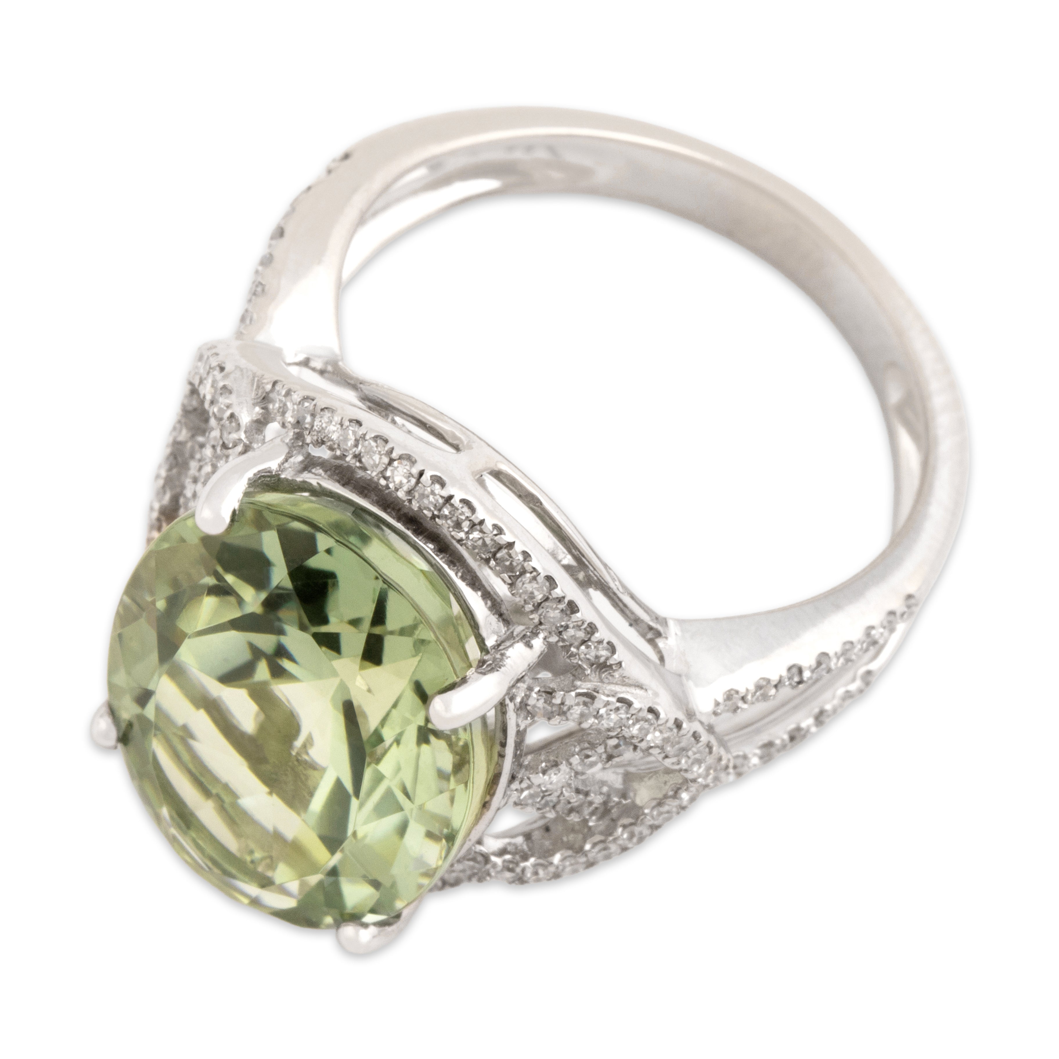 Estate Large 14k White Gold 8.75ct Prasiolite Diamond Ornate Cocktail Ring 7.25