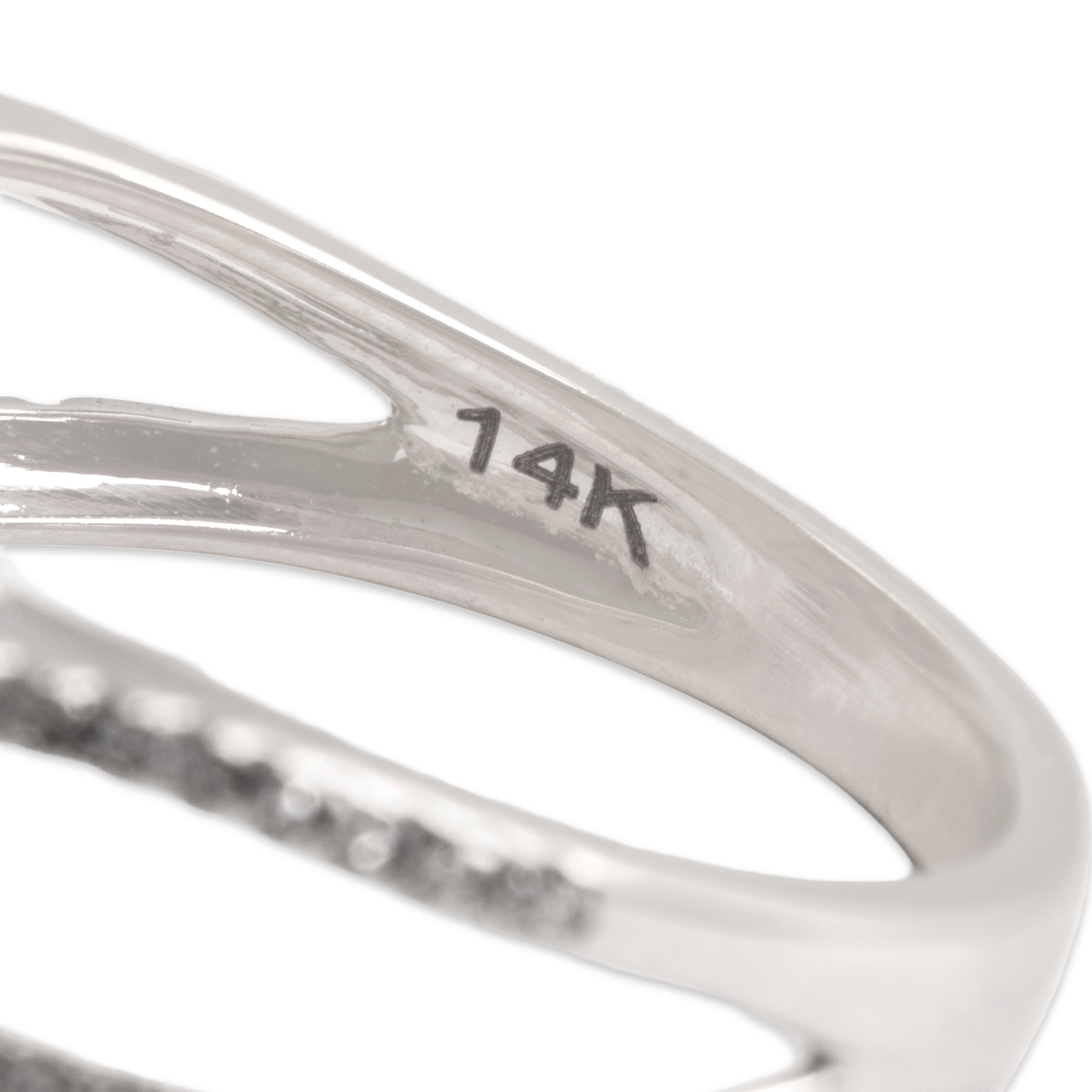 Estate Large 14k White Gold 8.75ct Prasiolite Diamond Ornate Halo Oval Cocktail Ring - Hallmark view
