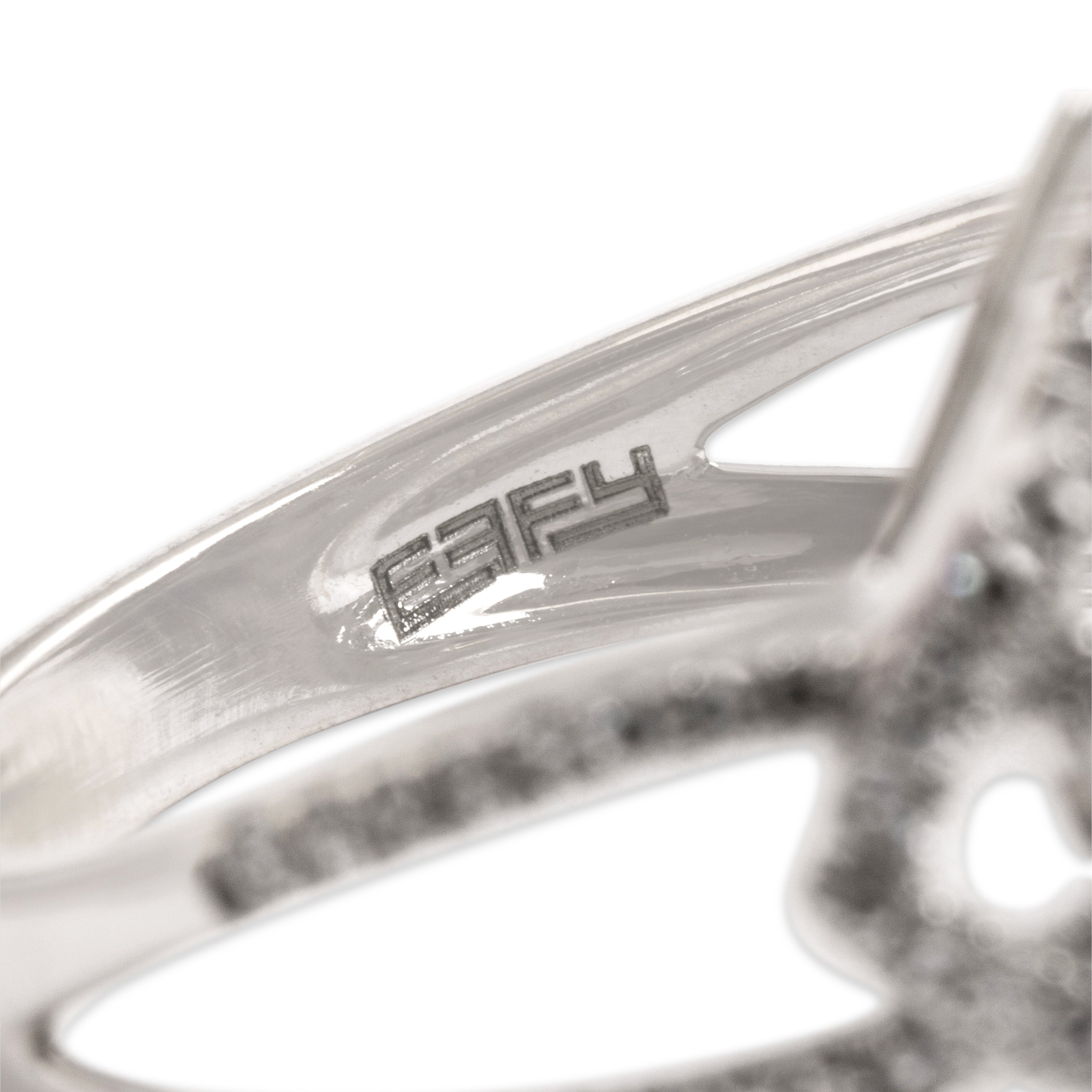 Estate Large 14k White Gold 8.75ct Prasiolite Diamond Ornate Halo Oval Cocktail Ring - Hallmark view