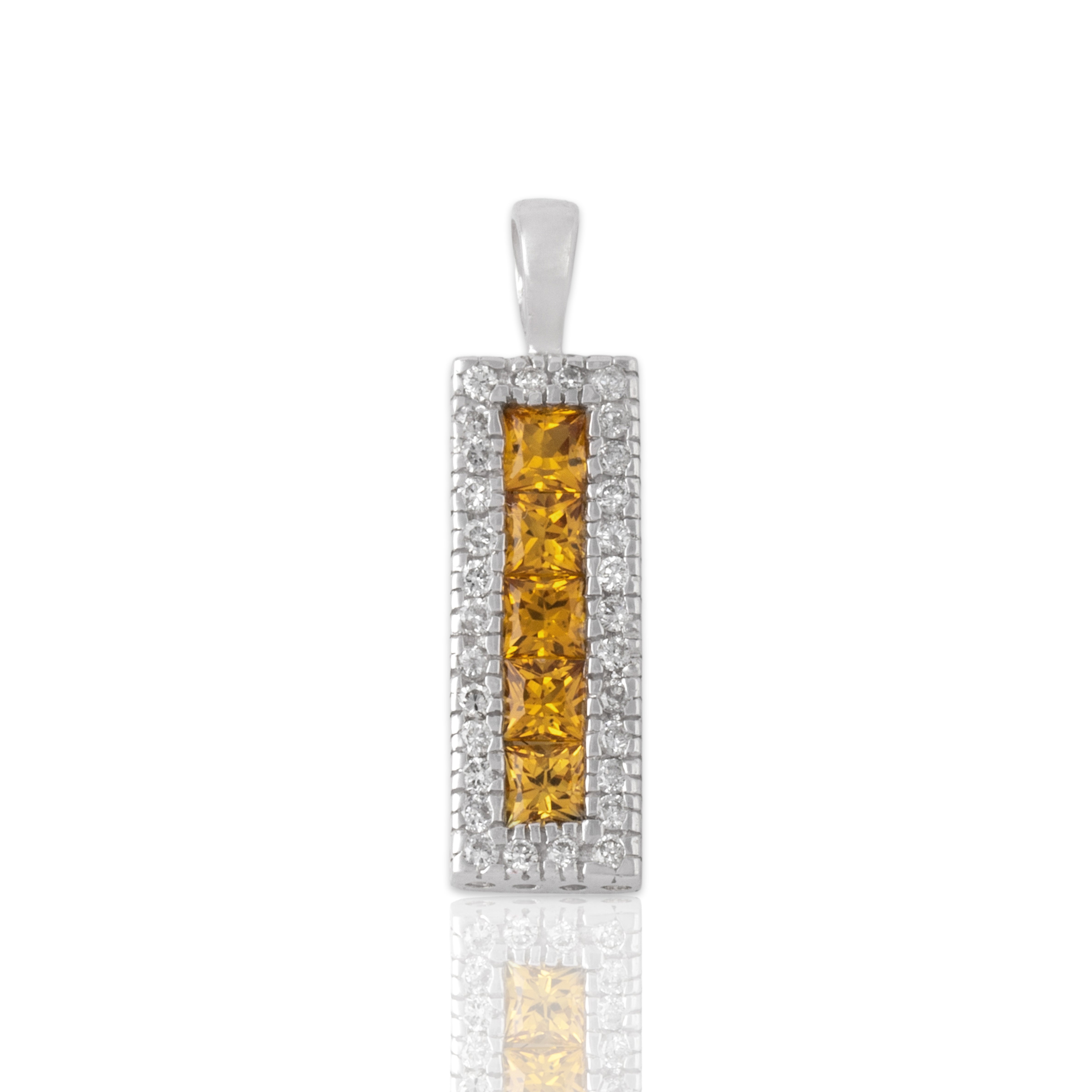 Vintage 14k White Gold .57cttw Yellow Sapphire Diamond Bright Tile Pendant