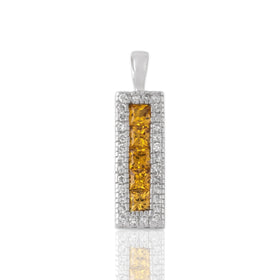Vintage 14k White Gold .57cttw Yellow Sapphire Diamond Bright Tile Pendant