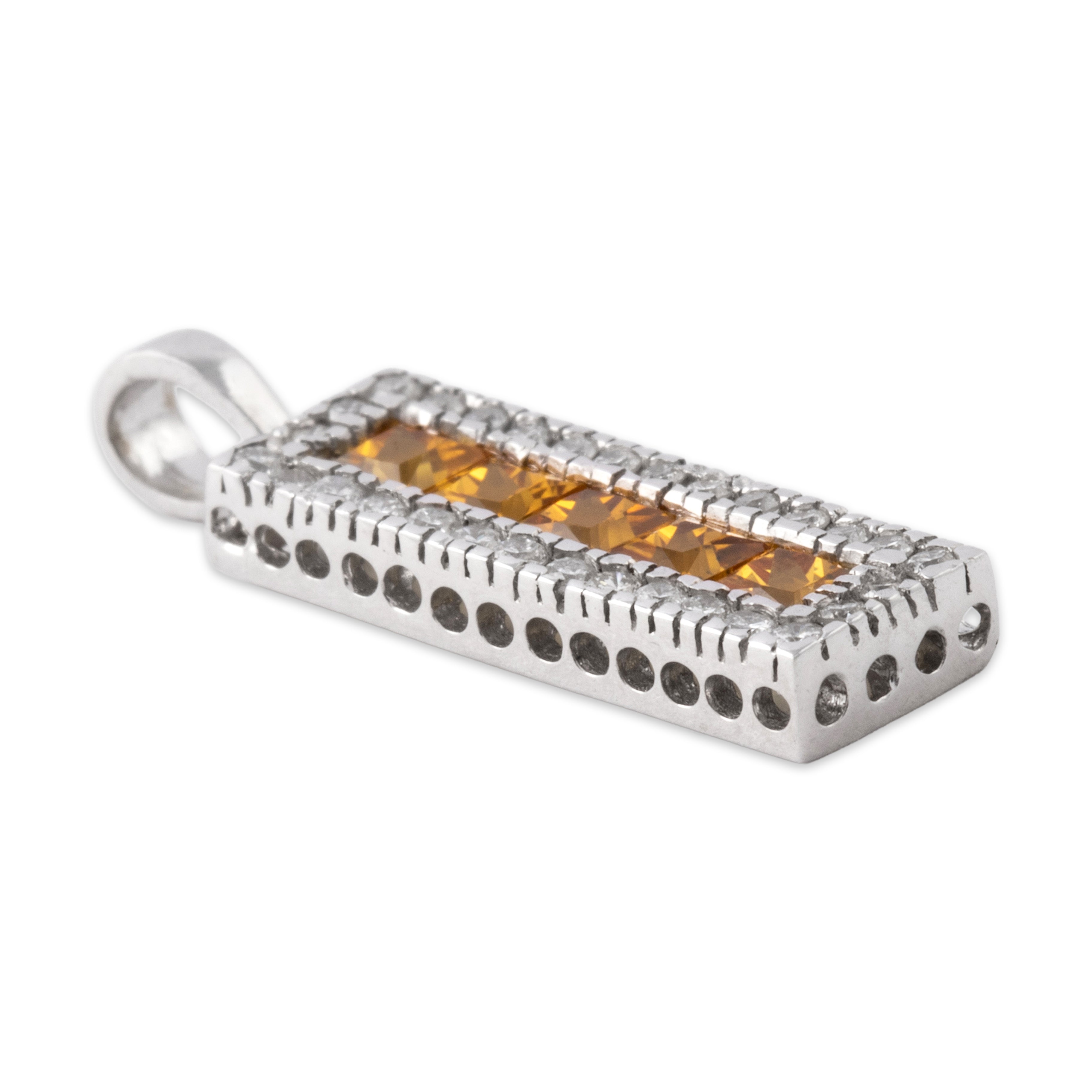Vintage 14k White Gold .57cttw Yellow Sapphire Diamond Bright Tile Pendant - detail view #1