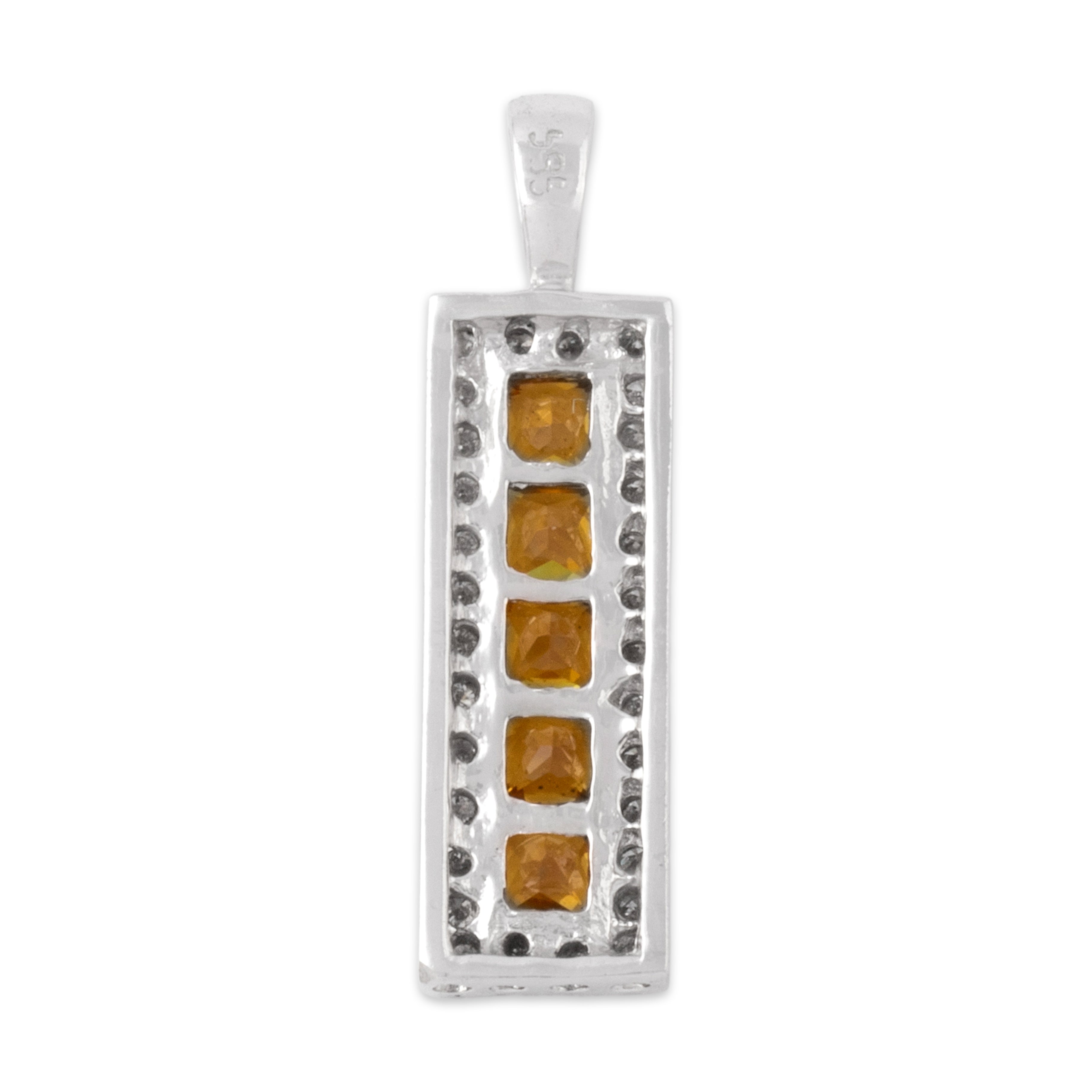 Vintage 14k White Gold .57cttw Yellow Sapphire Diamond Bright Tile Pendant - Back view