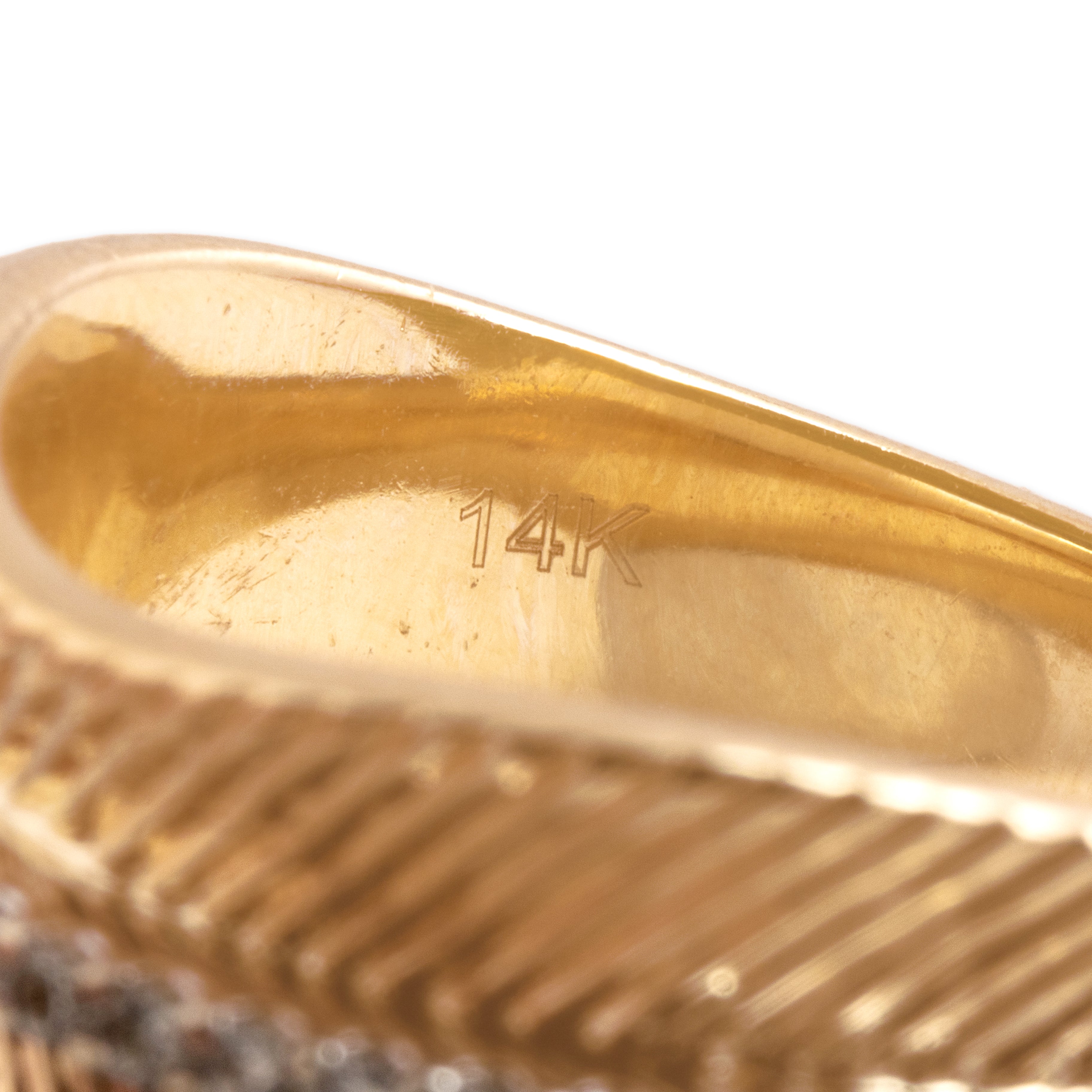 Estate 14k Yellow Gold Diamond Artistic Ribbed Band Ring - Hallmark view