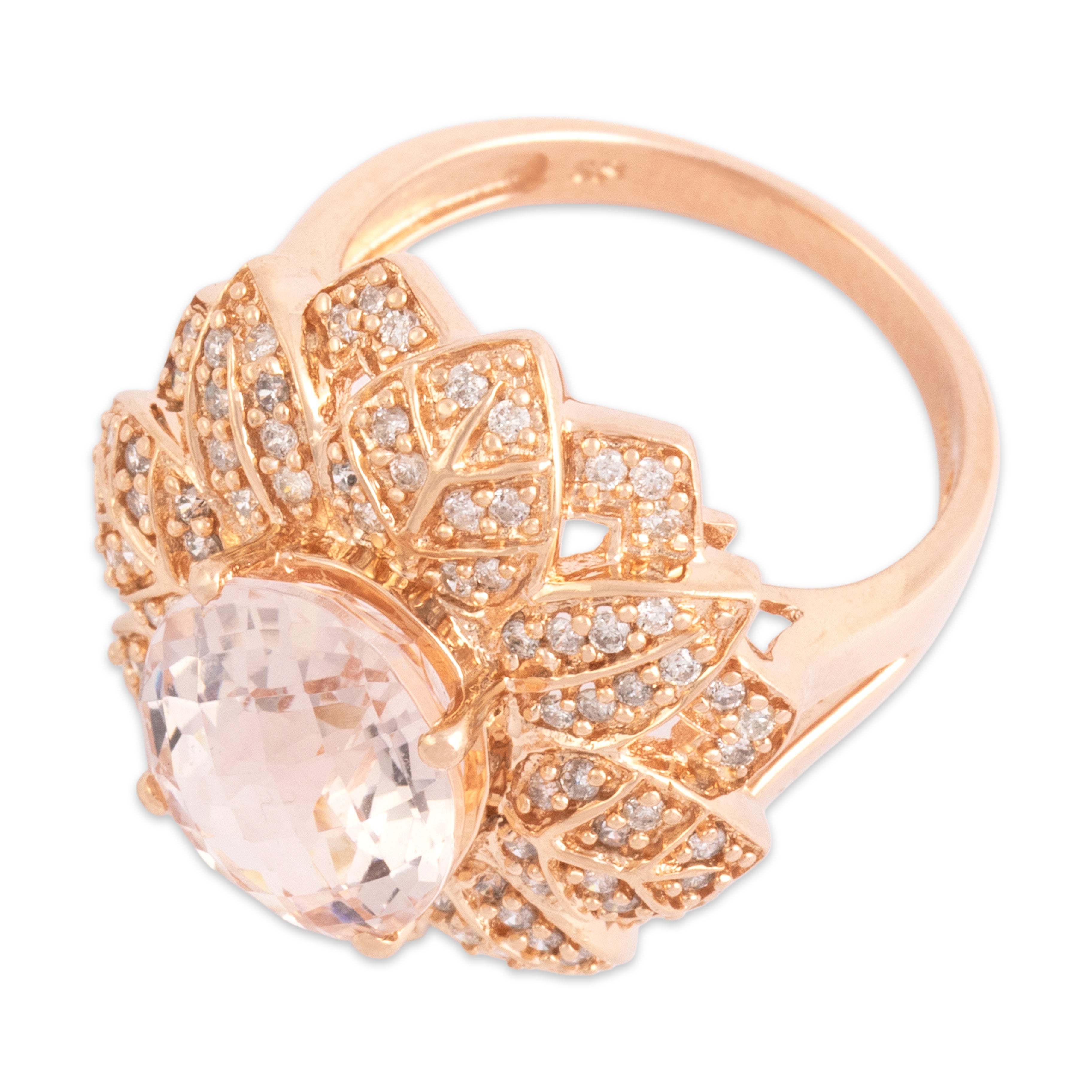 Vintage 14k Rose Gold 4.72ct Morganite Diamond Striking Flowering Cocktail Ring - Overall view