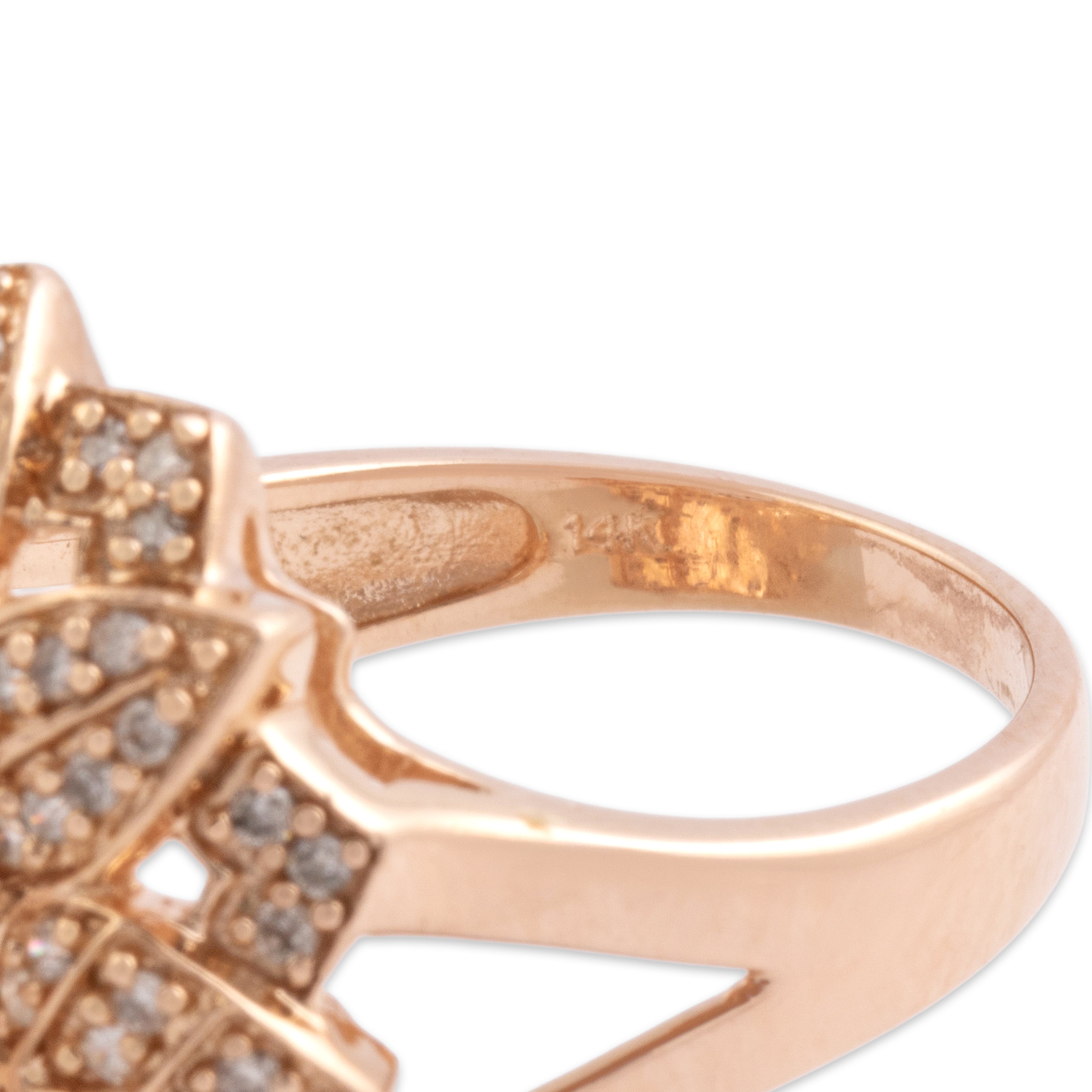 Vintage 14k Rose Gold 4.72ct Morganite Diamond Striking Flowering Cocktail Ring - Hallmark view