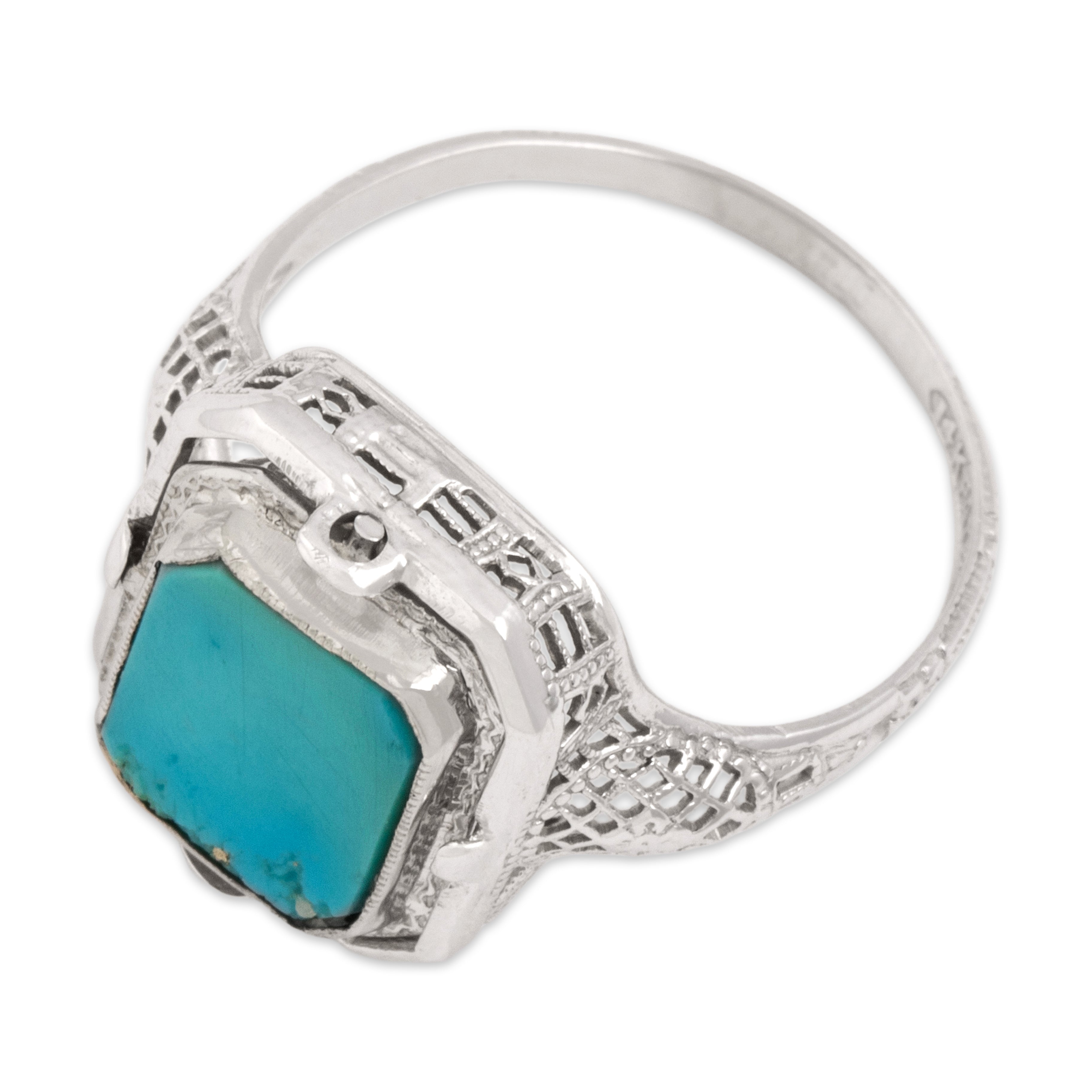 Antique Art Deco 14k White Gold Synthetic Ruby Natural Turquoise Vibrant Unique Flipping Ring - Overall view