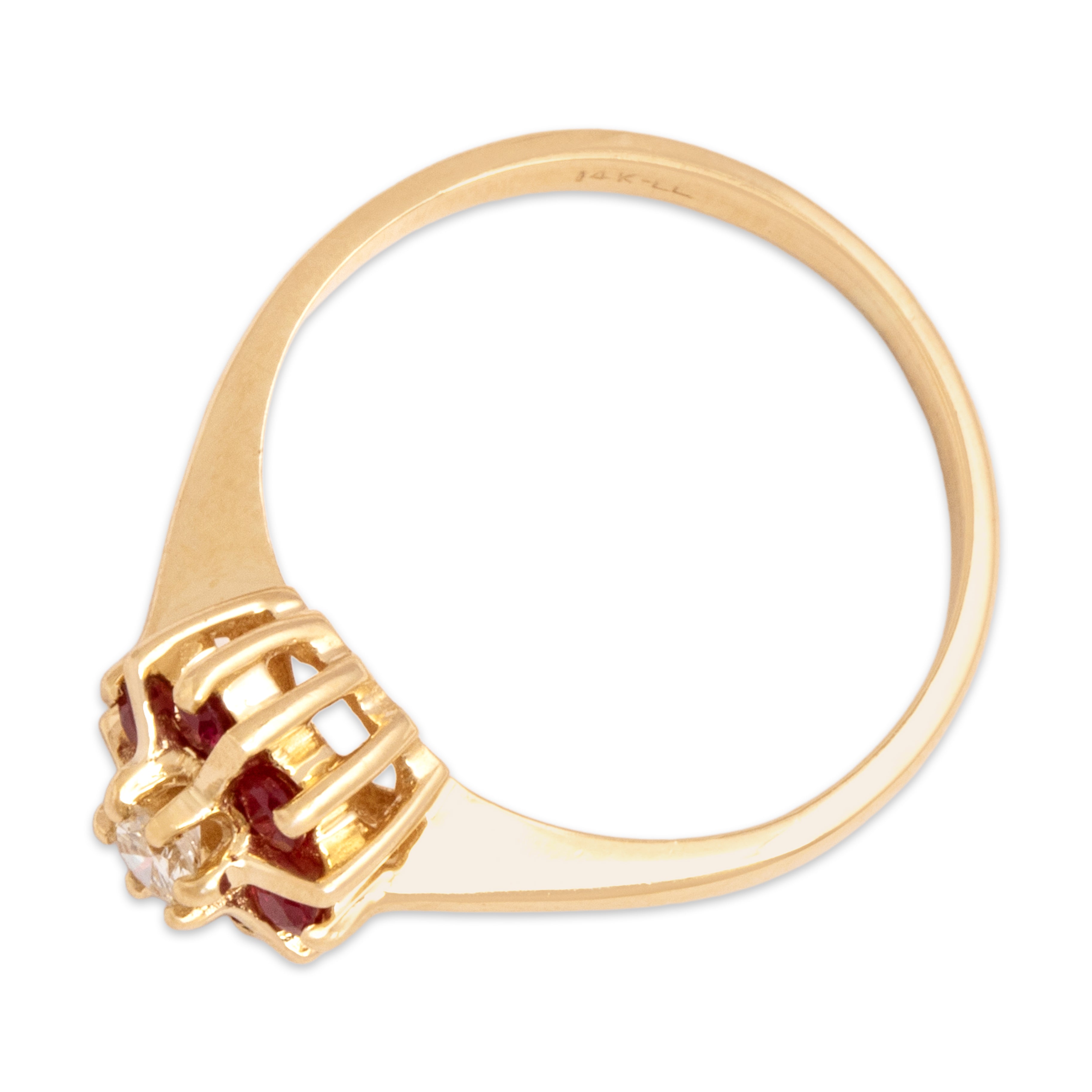 Vintage 14k Yellow Gold Diamond Ruby Wonderful Burst Halo Ring - Overall view