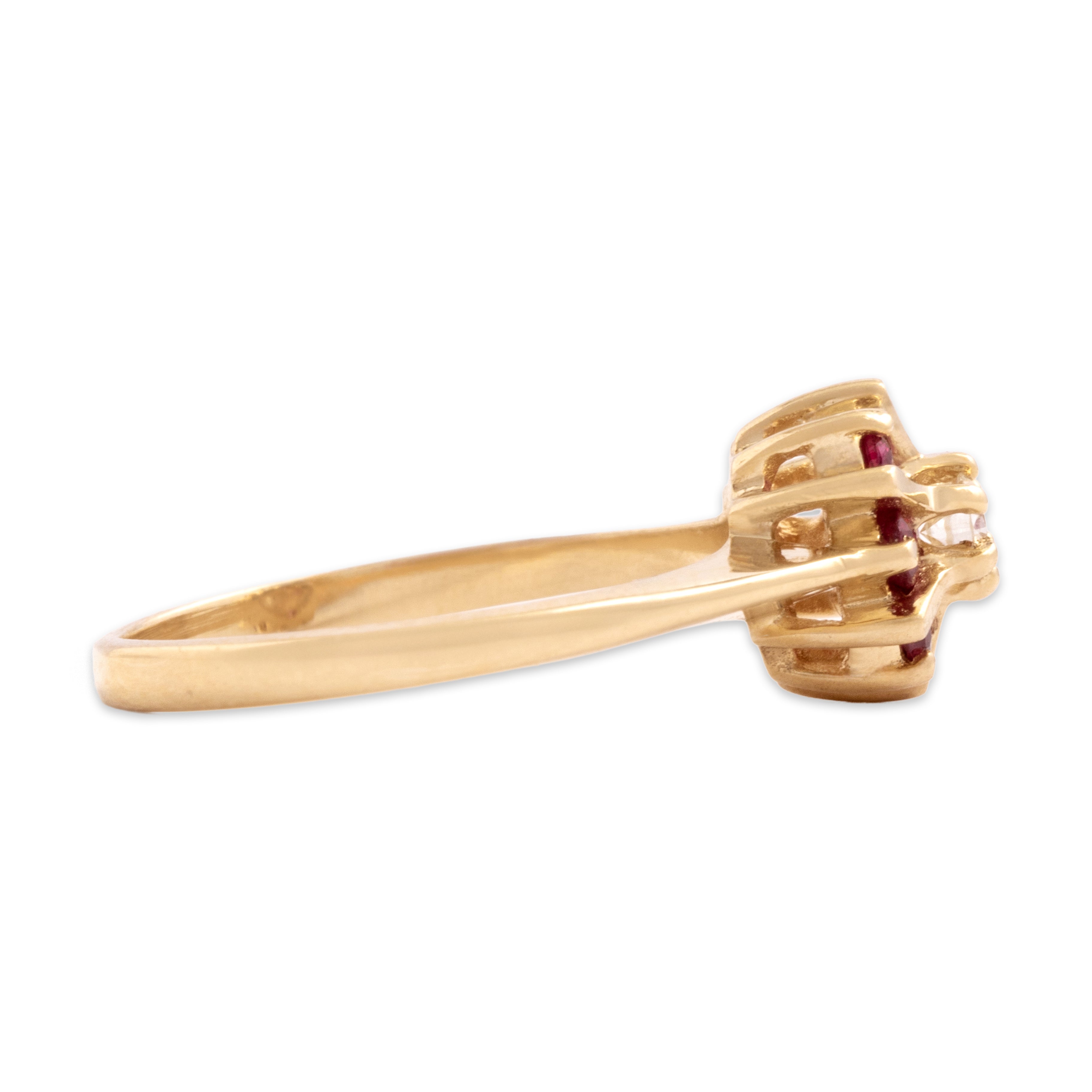 Vintage 14k Yellow Gold Diamond Ruby Wonderful Burst Halo Ring - Side view