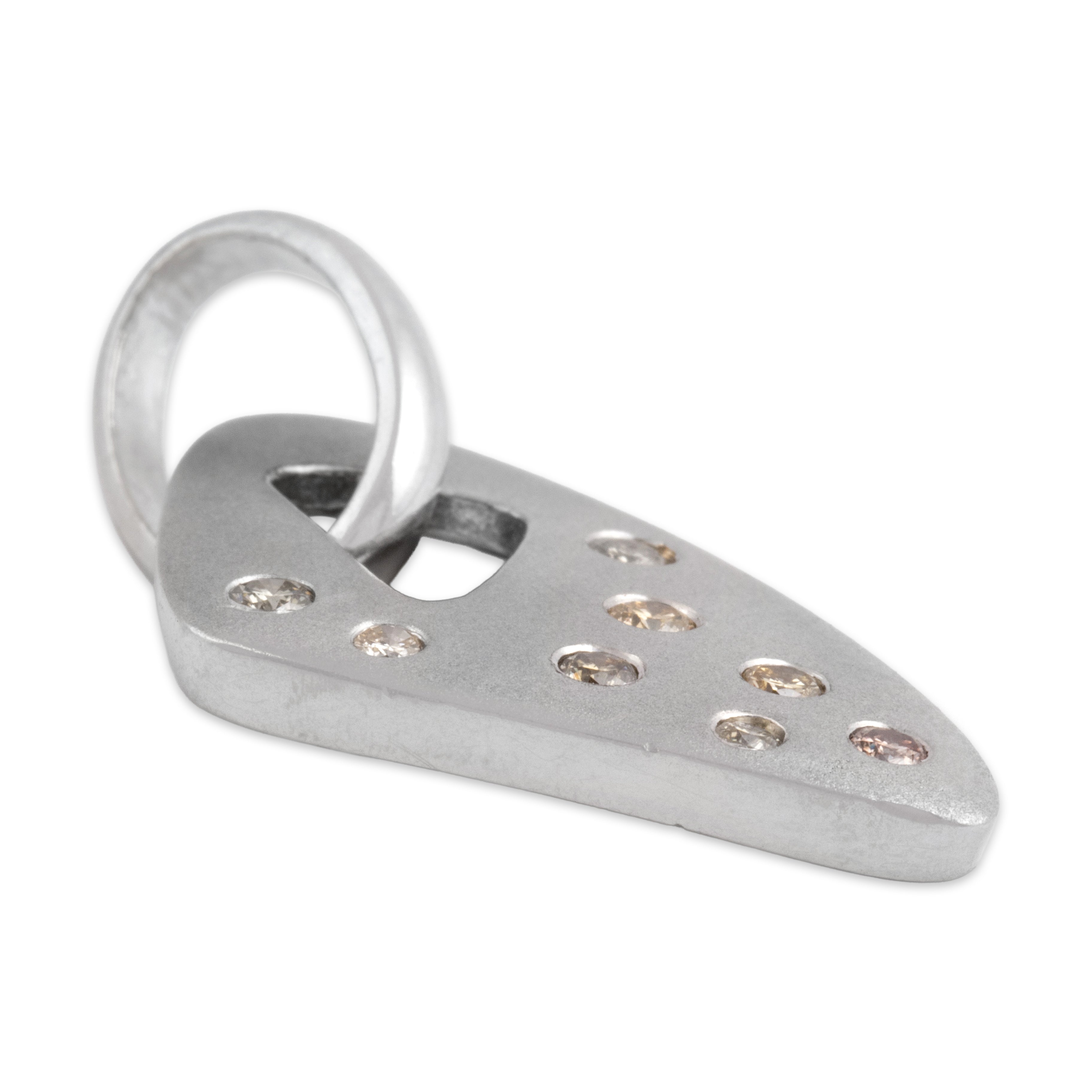 Vintage Heavy 18k White Gold [Custom Carat] Artistic Brushed Triangular Pendant - Side view