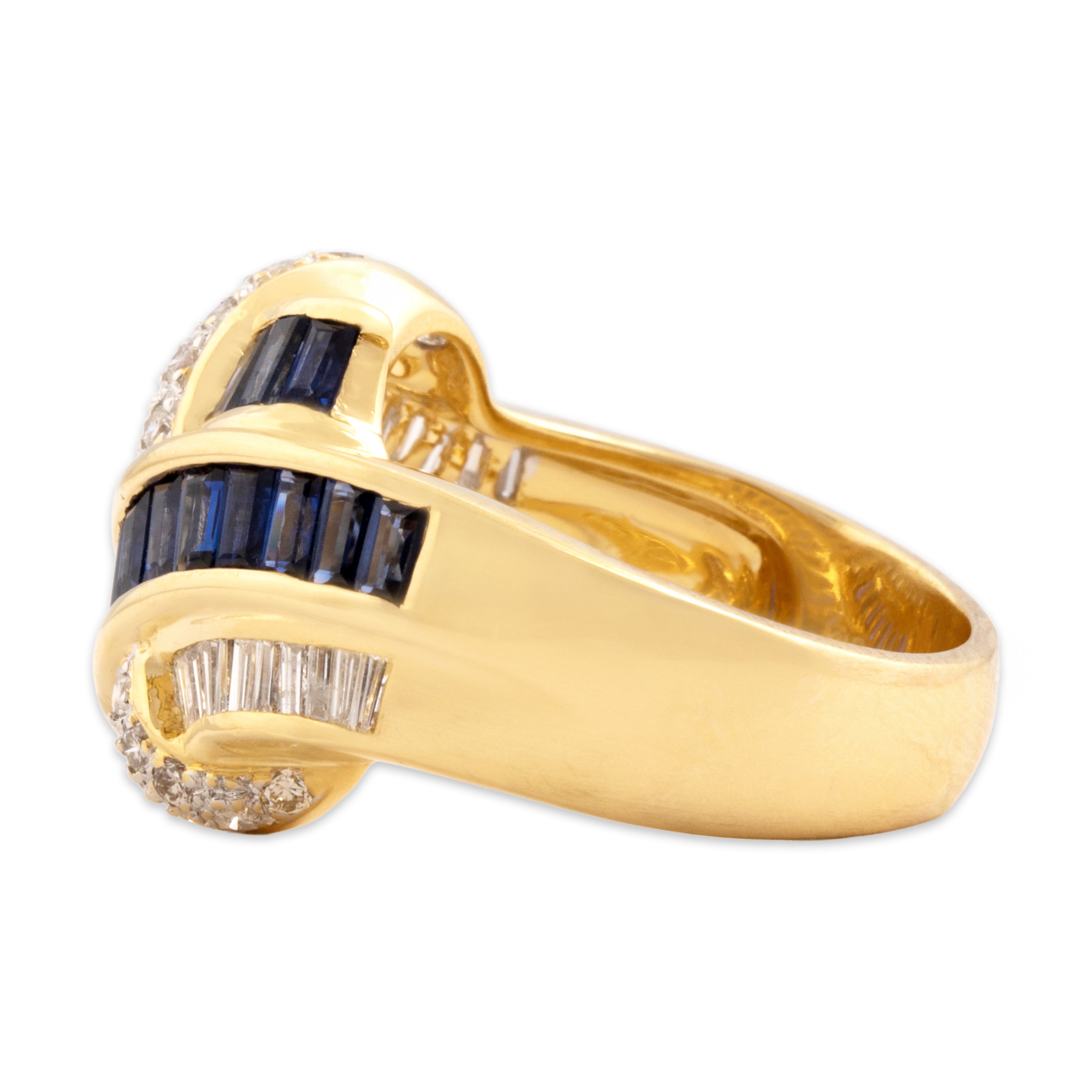 Vintage 18k Yellow Gold 1.63cttw Blue Sapphire Diamond Wide Dazzling Overlapping Channel Ring - Side view