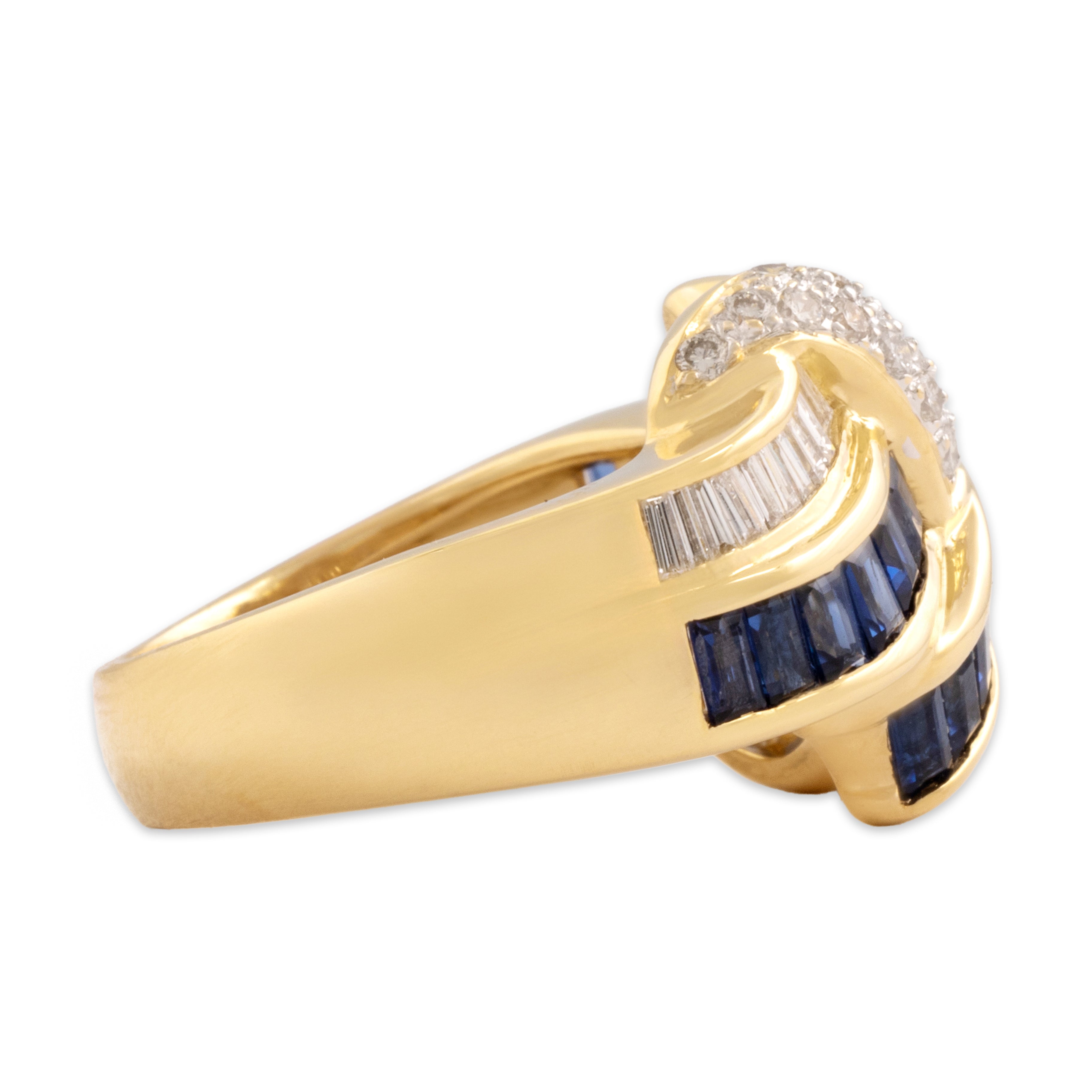 Vintage 18k Yellow Gold 1.63cttw Blue Sapphire Diamond Wide Dazzling Overlapping Channel Ring - Side view
