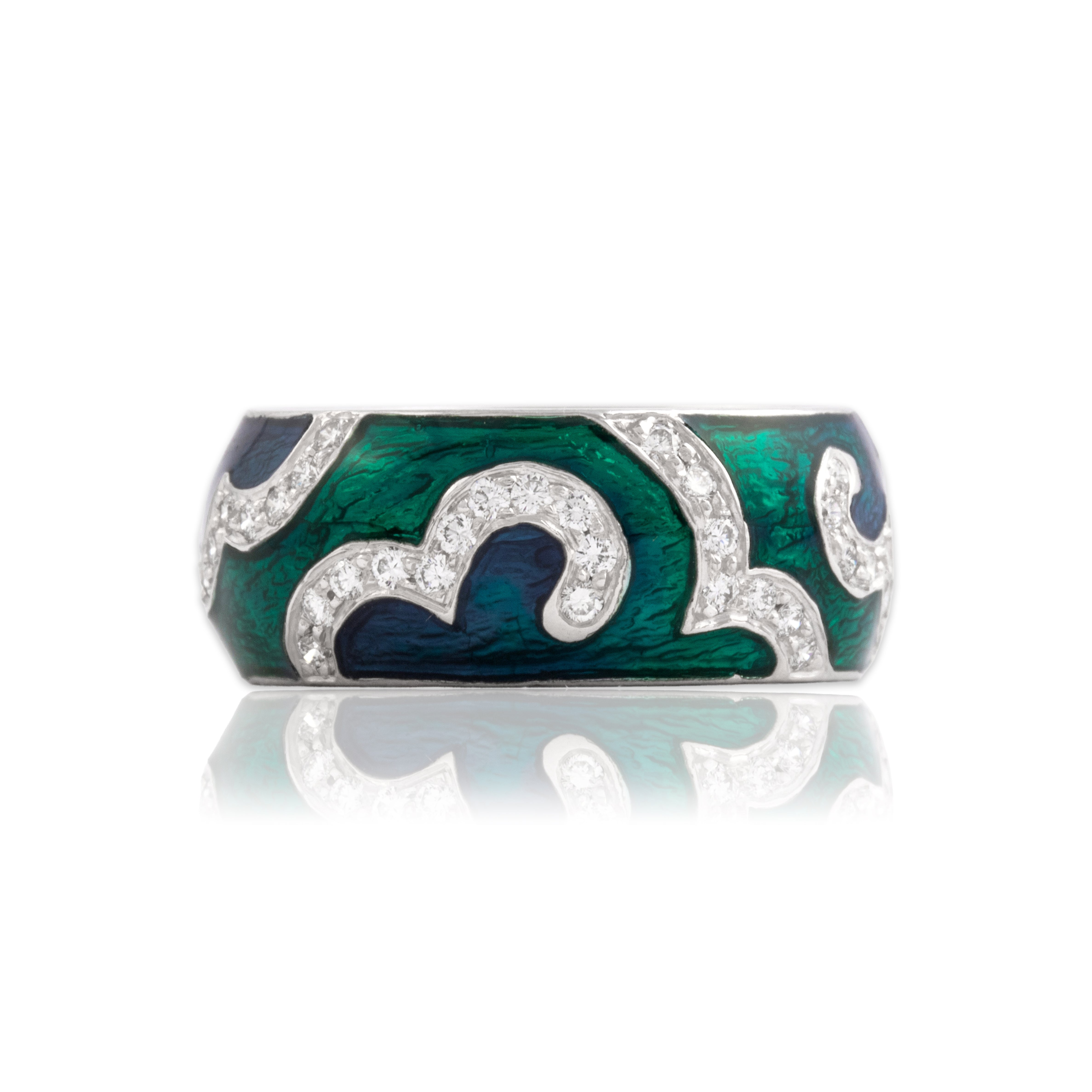 Vintage Hidalgo 18k White Gold Diamond Artistic Ombré Enamel Band Ring 6.00